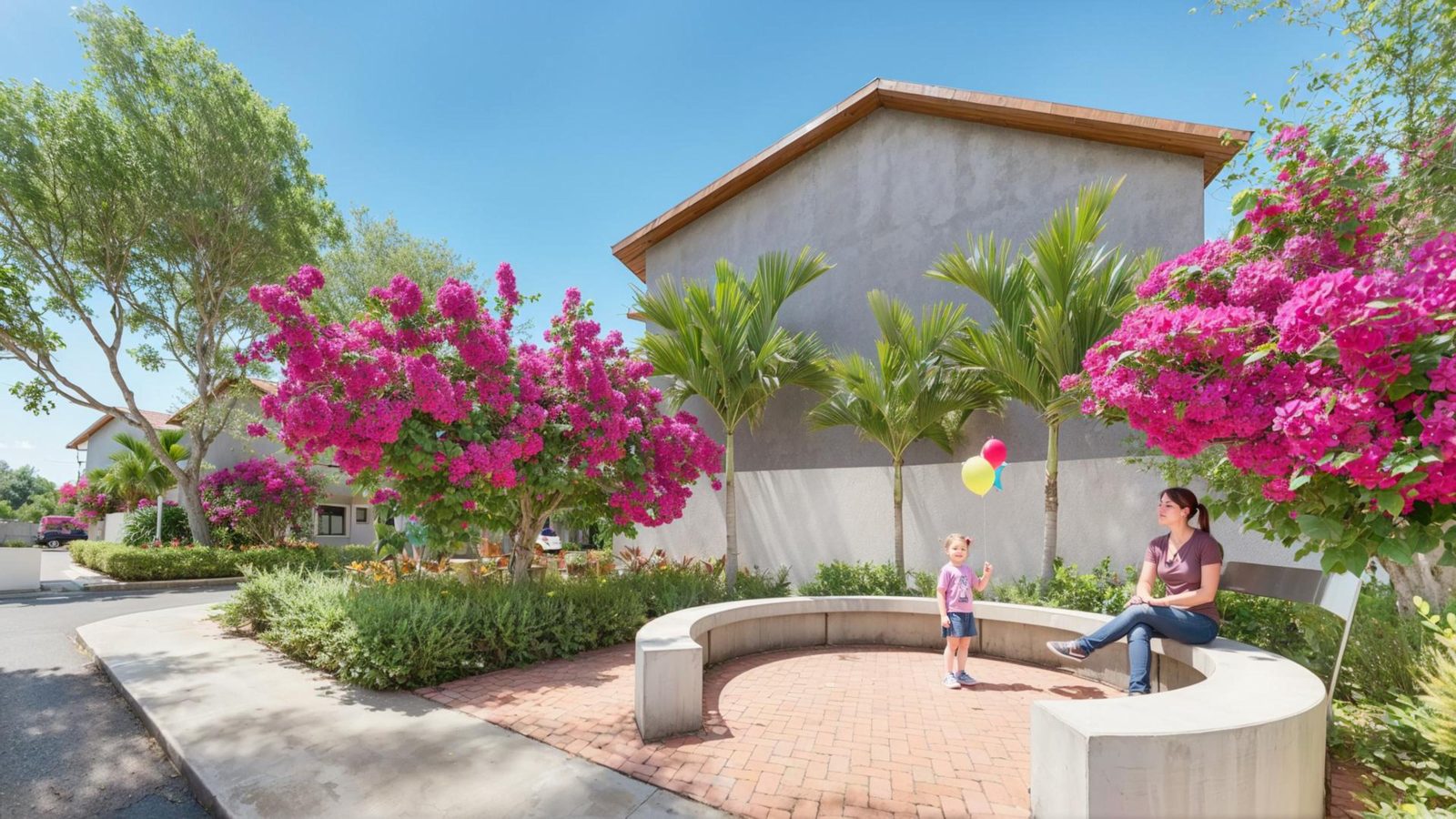 Praça e jardins do Bougainville Residence, no Balneário de Carapebus (perspectiva ilustrativa)