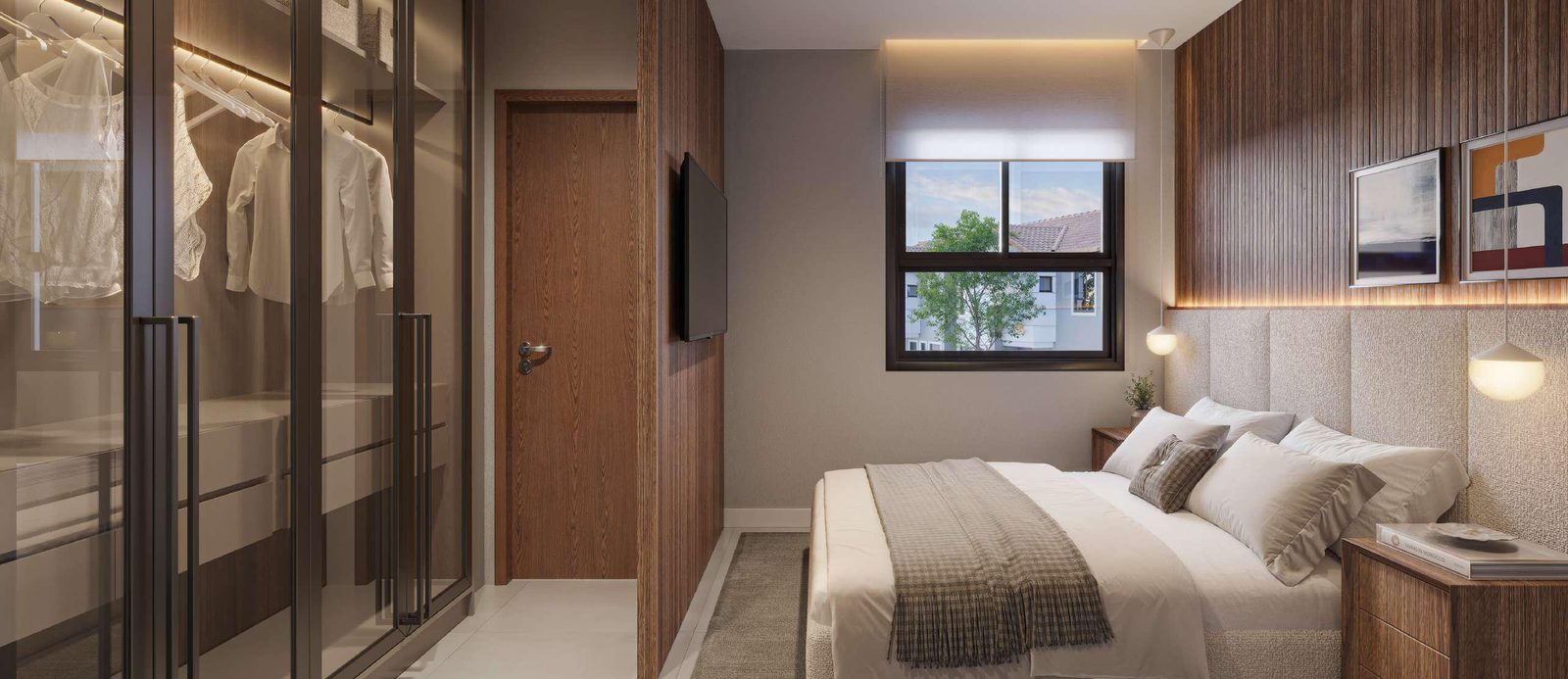 Quarto suíte do Bougainville Residence, no Balneário de Carapebus (perspectiva ilustrativa)