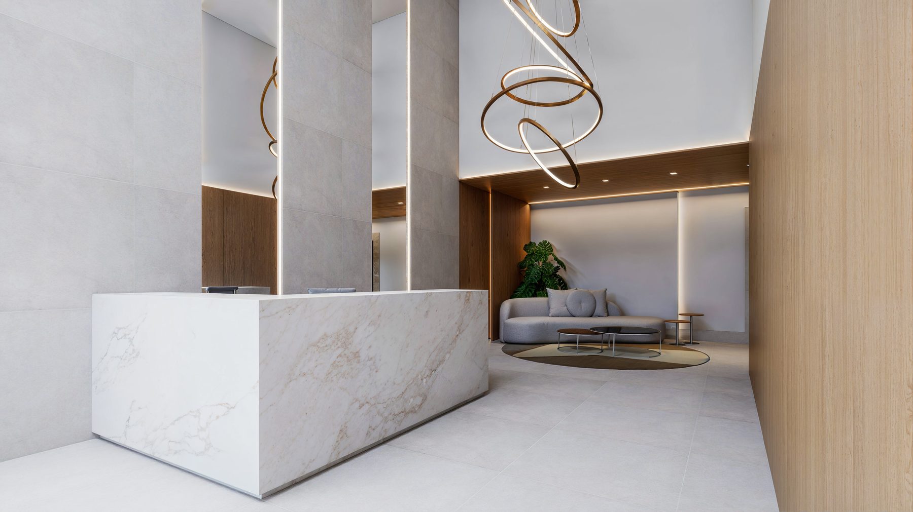 Hall de entrada do Inizio Residencial, no Bairro de Fátima (perspectiva ilustrativa)