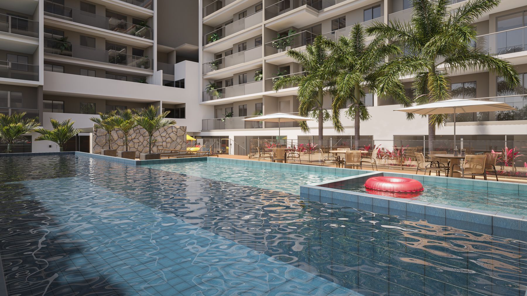 Piscina do RZ25 Residencial Club, em Jardim Camburi (perspectiva ilustrativa)