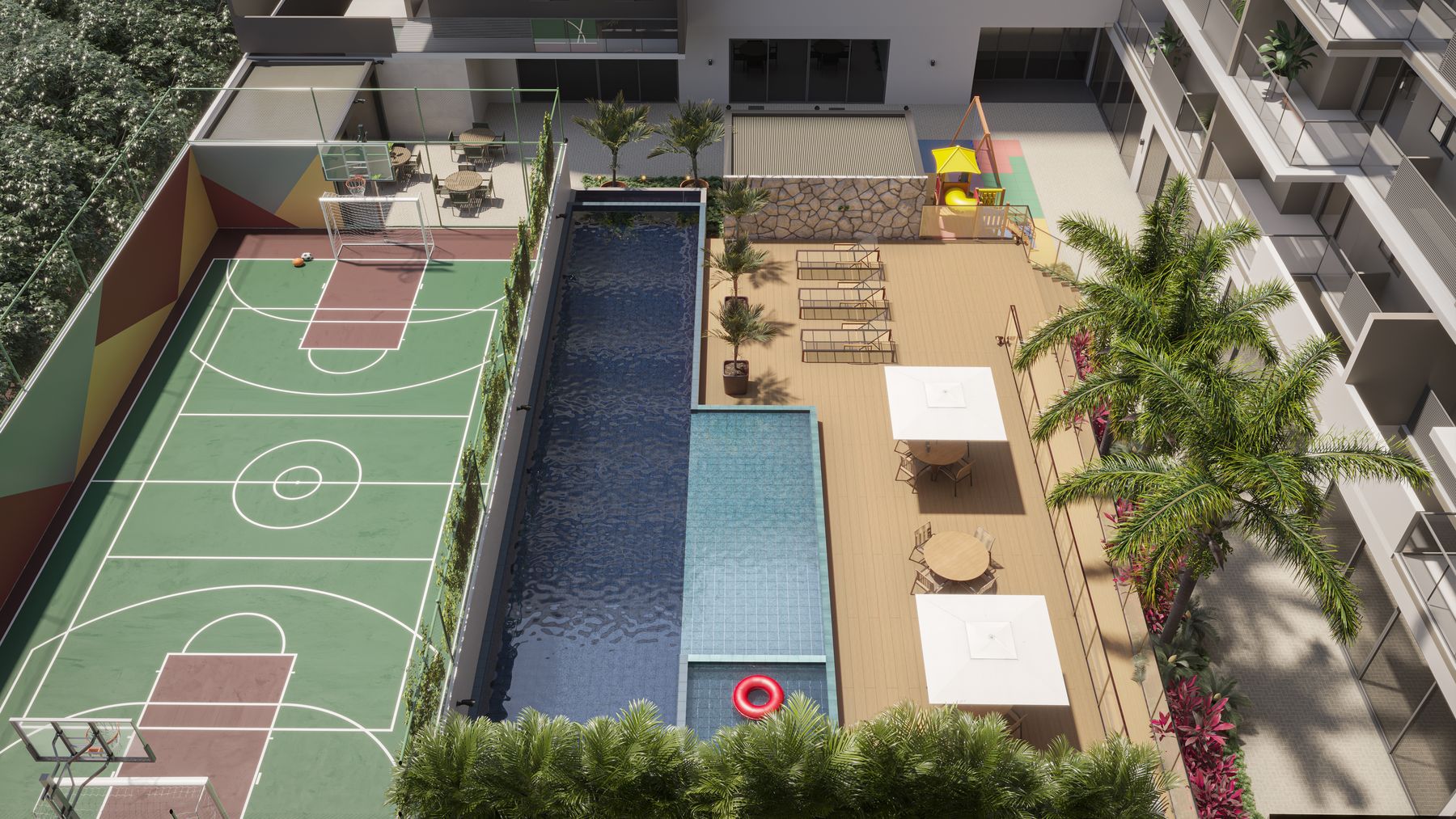 Quadra recreativa do RZ25 Residencial Club, em Jardim Camburi (perspectiva ilustrativa)