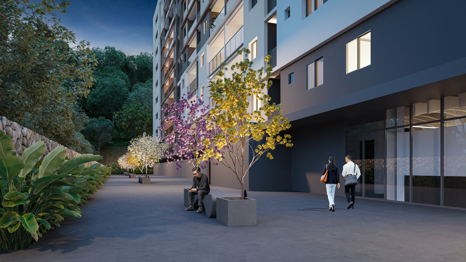 Alameda arborizada do RZ25 Residencial Club do RZ25 Residencial Club, em Jardim Camburi (perspectiva ilustrativa)