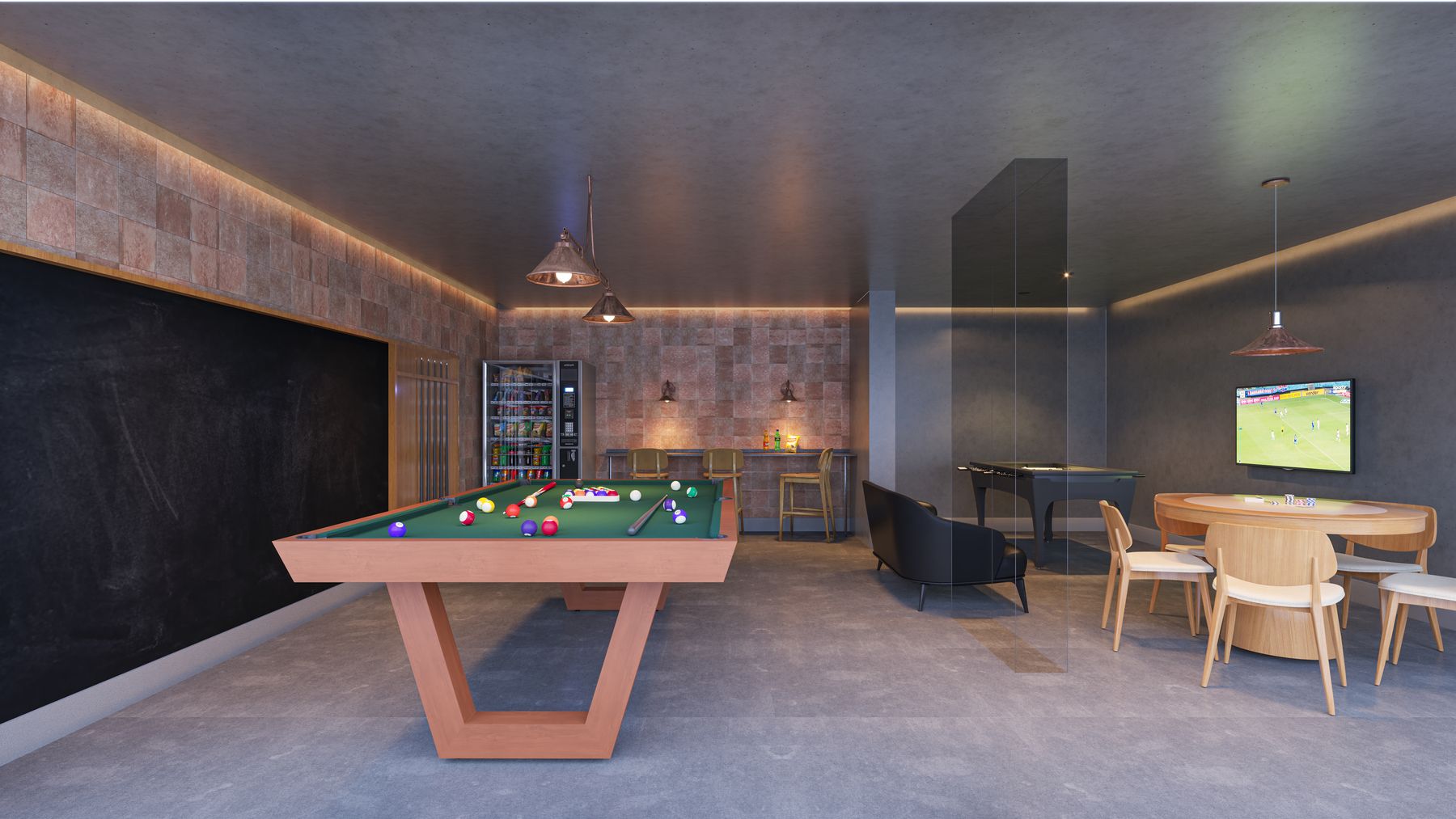 Salão de jogos do RZ25 Residencial Club, em Jardim Camburi (perspectiva ilustrativa)