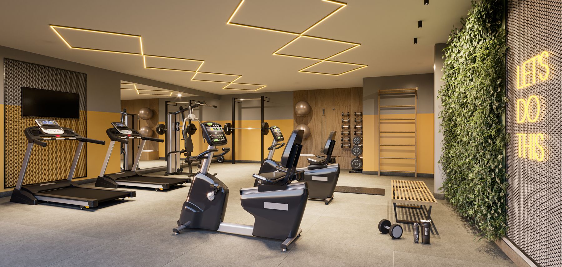 Espaço fitness do RZ25 Residencial Club, em Jardim Camburi (perspectiva ilustrativa)