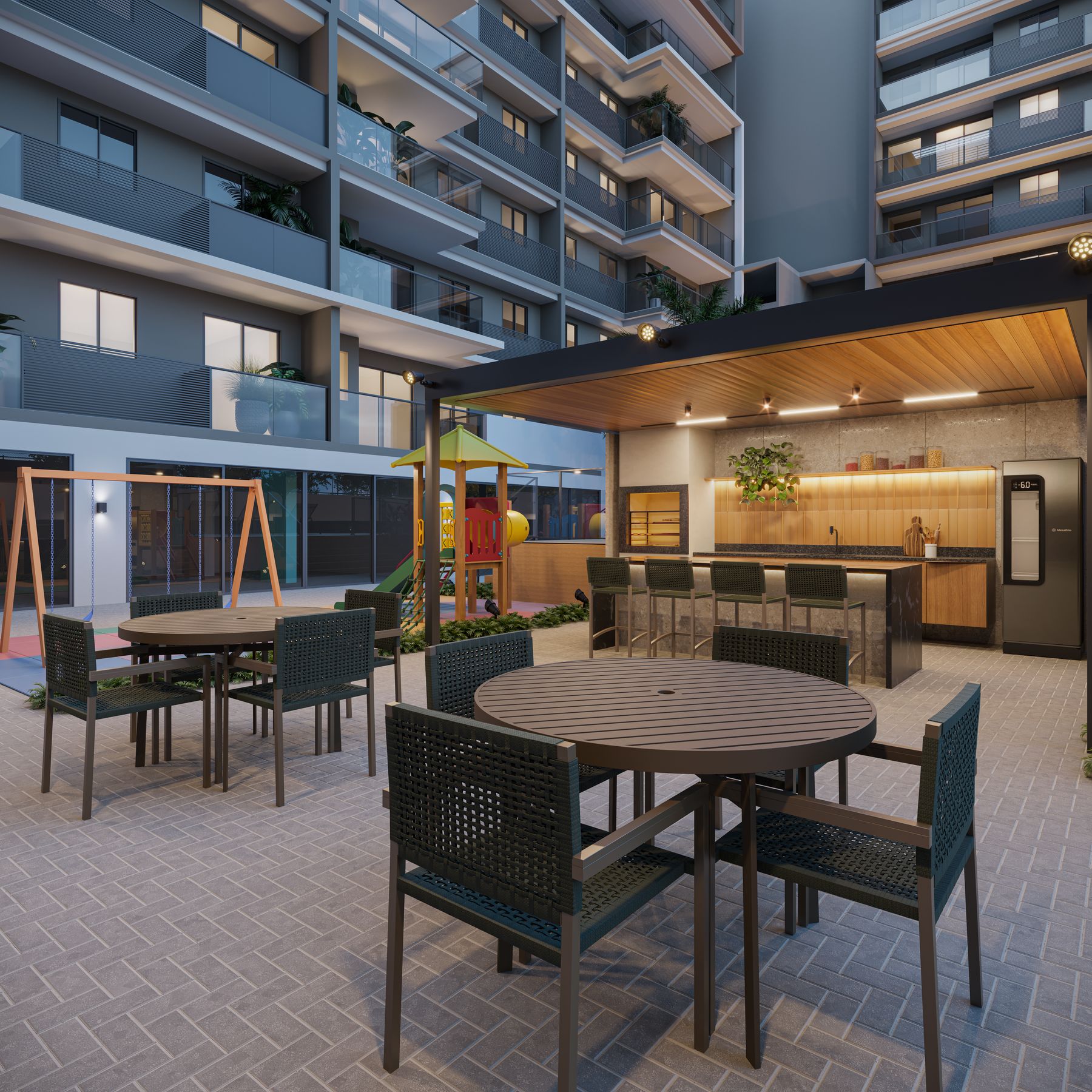 Lounge grill do RZ25 Residencial Club, em Jardim Camburi (perspectiva ilustrativa)