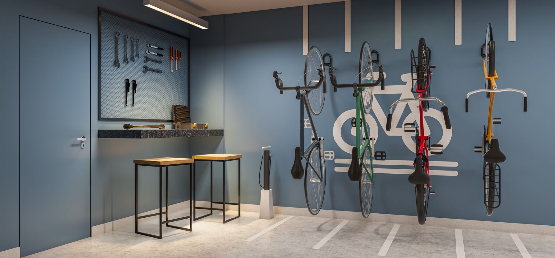 Bike point do RZ25 Residencial Club, em Jardim Camburi (perspectiva ilustrativa)