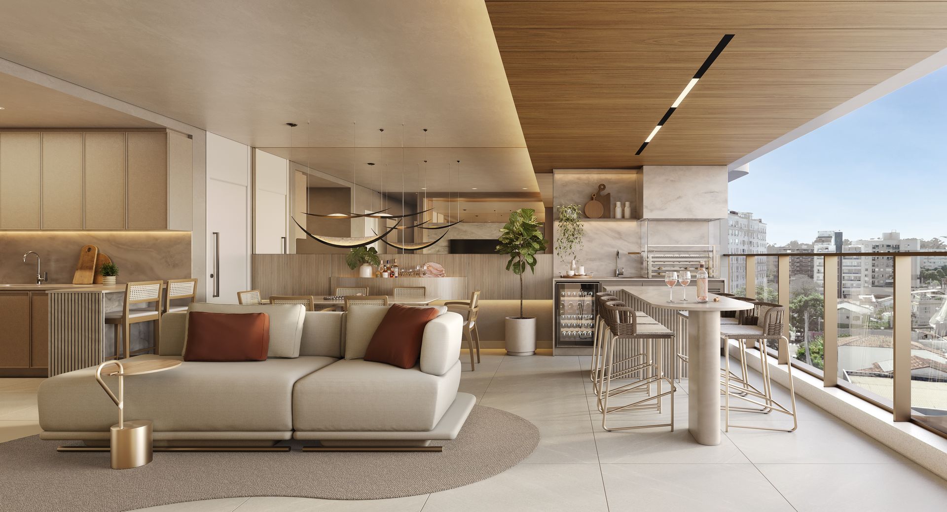 Living do Quartzo by Mivita, em Jardim Camburi (perspectiva ilustrativa)