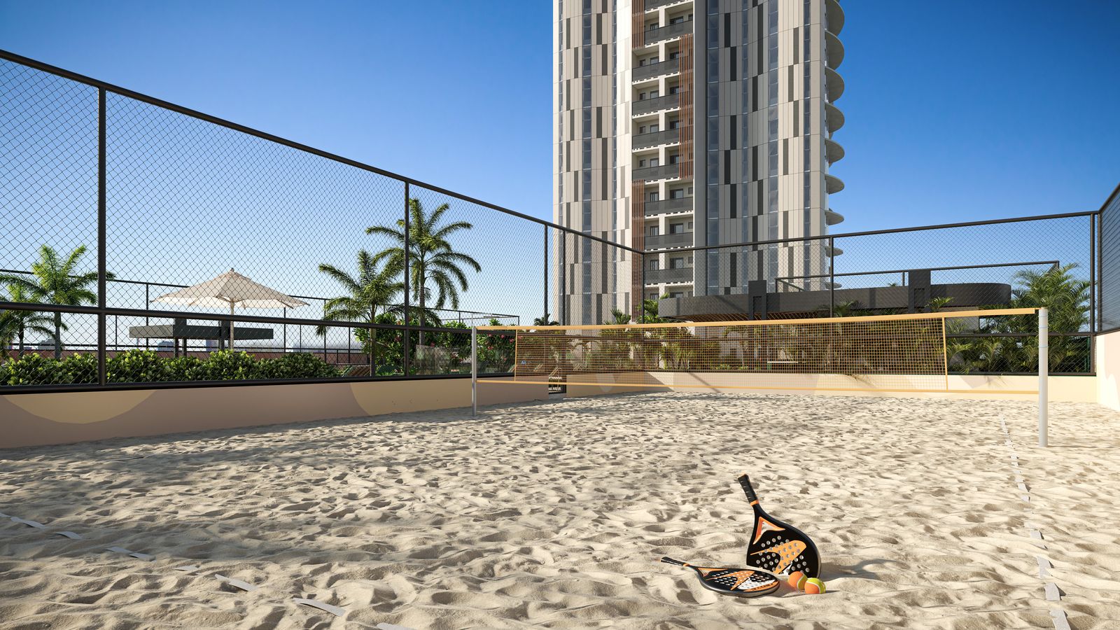Beach tennis do UNA Residence, em Bento Ferreira (perspectiva ilustrativa)