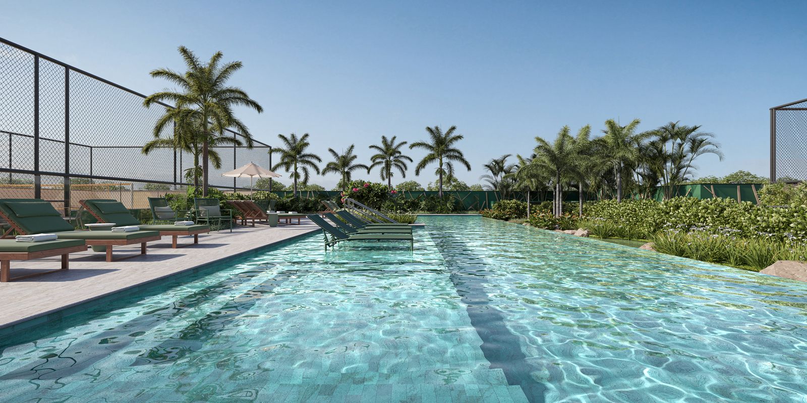 Piscina com raia de 25 m do UNA Residence, em Bento Ferreira (perspectiva ilustrativa)