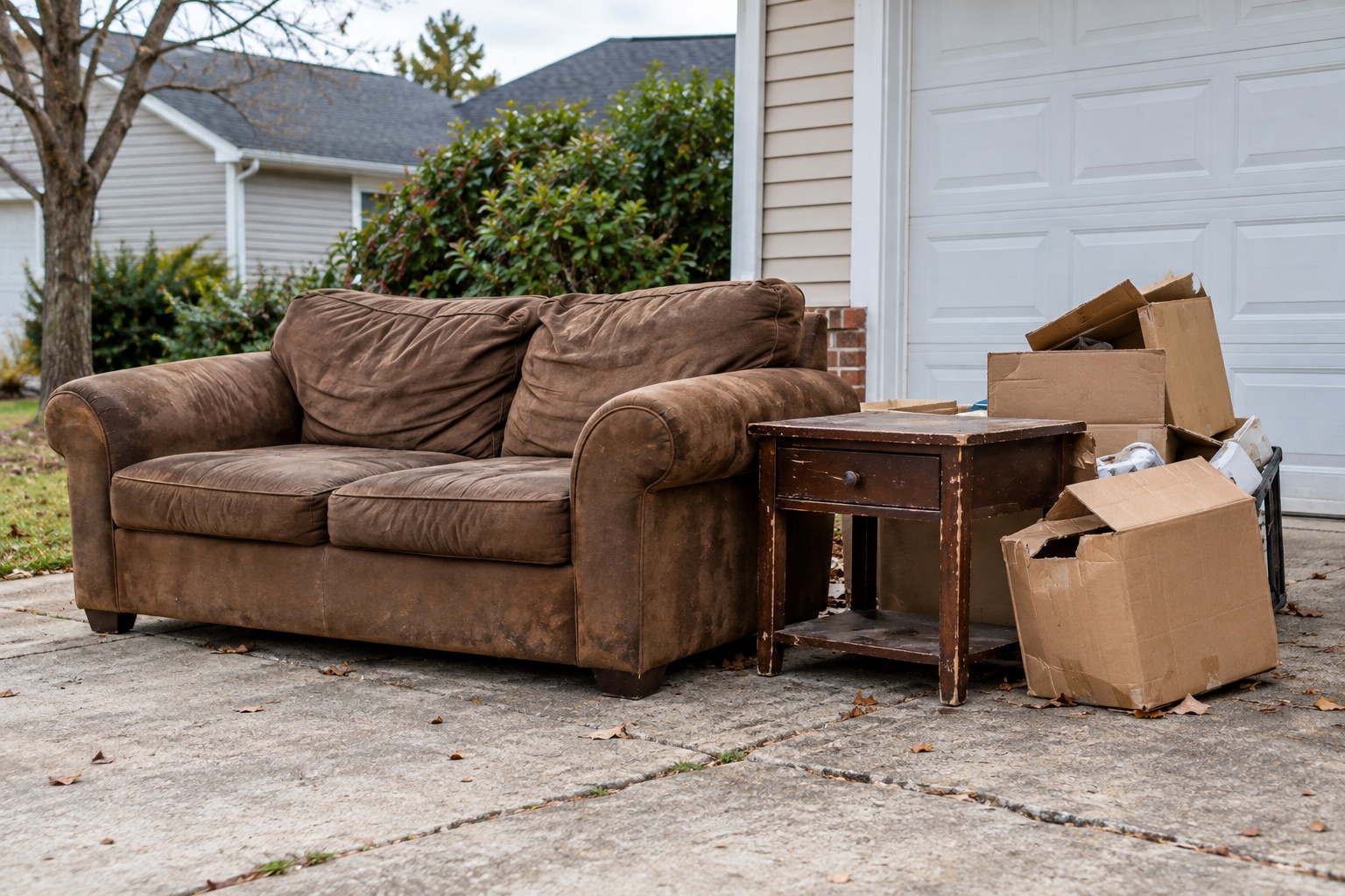 Unwanted sofa and furniture outside a home