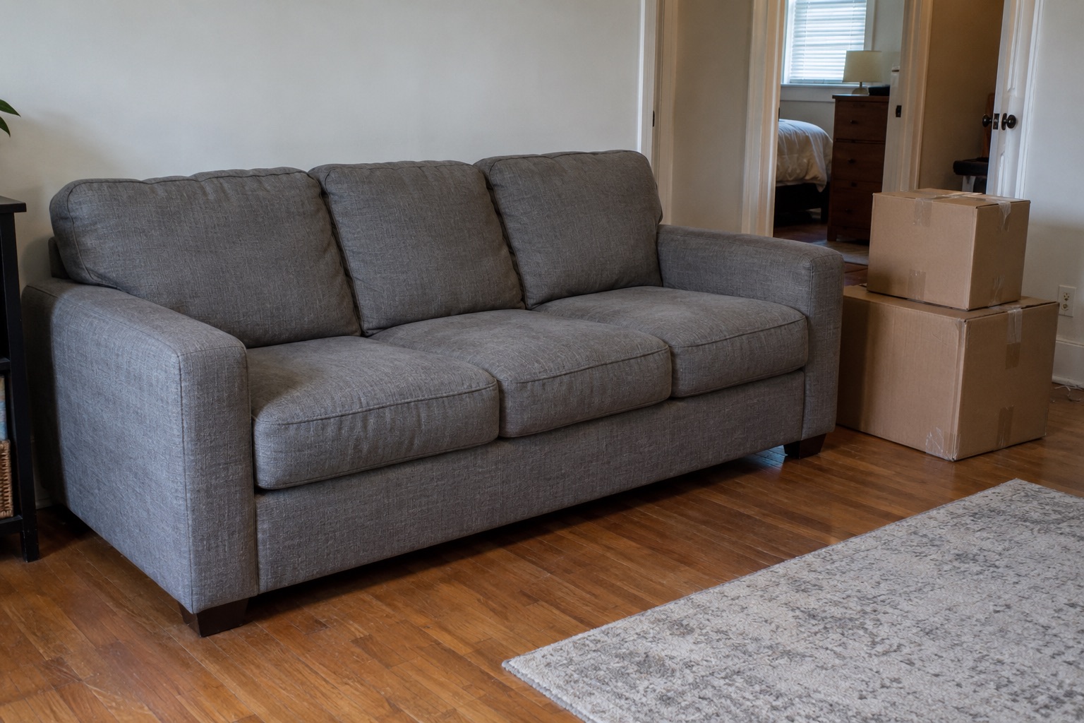 Gray sofa in a living room