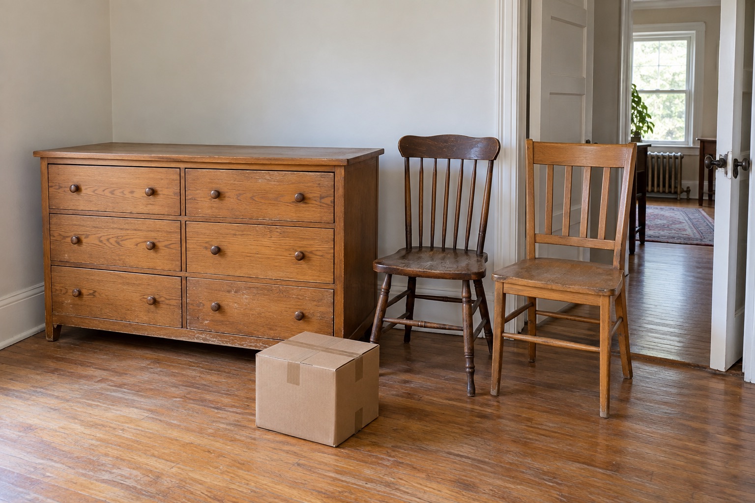 Dresser and chairs in a room