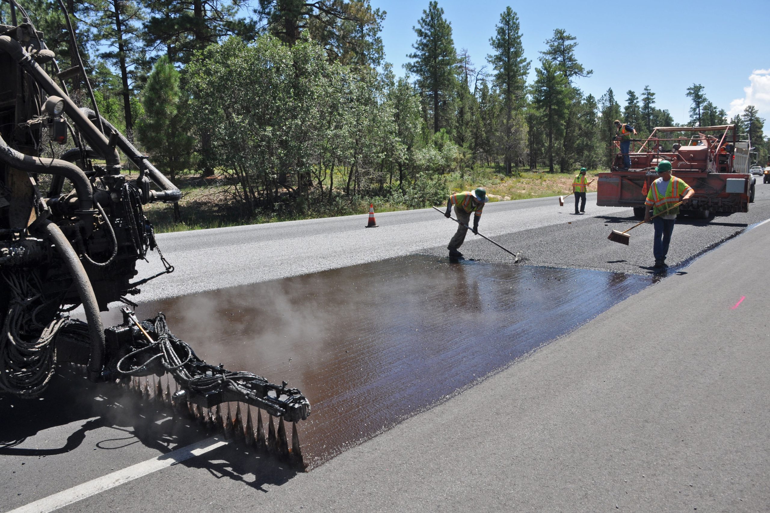 Chip seal application on roadway