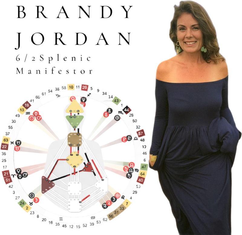 Brandy Jordan, 6/2 Splenic Manifestor, with her Human Design chart