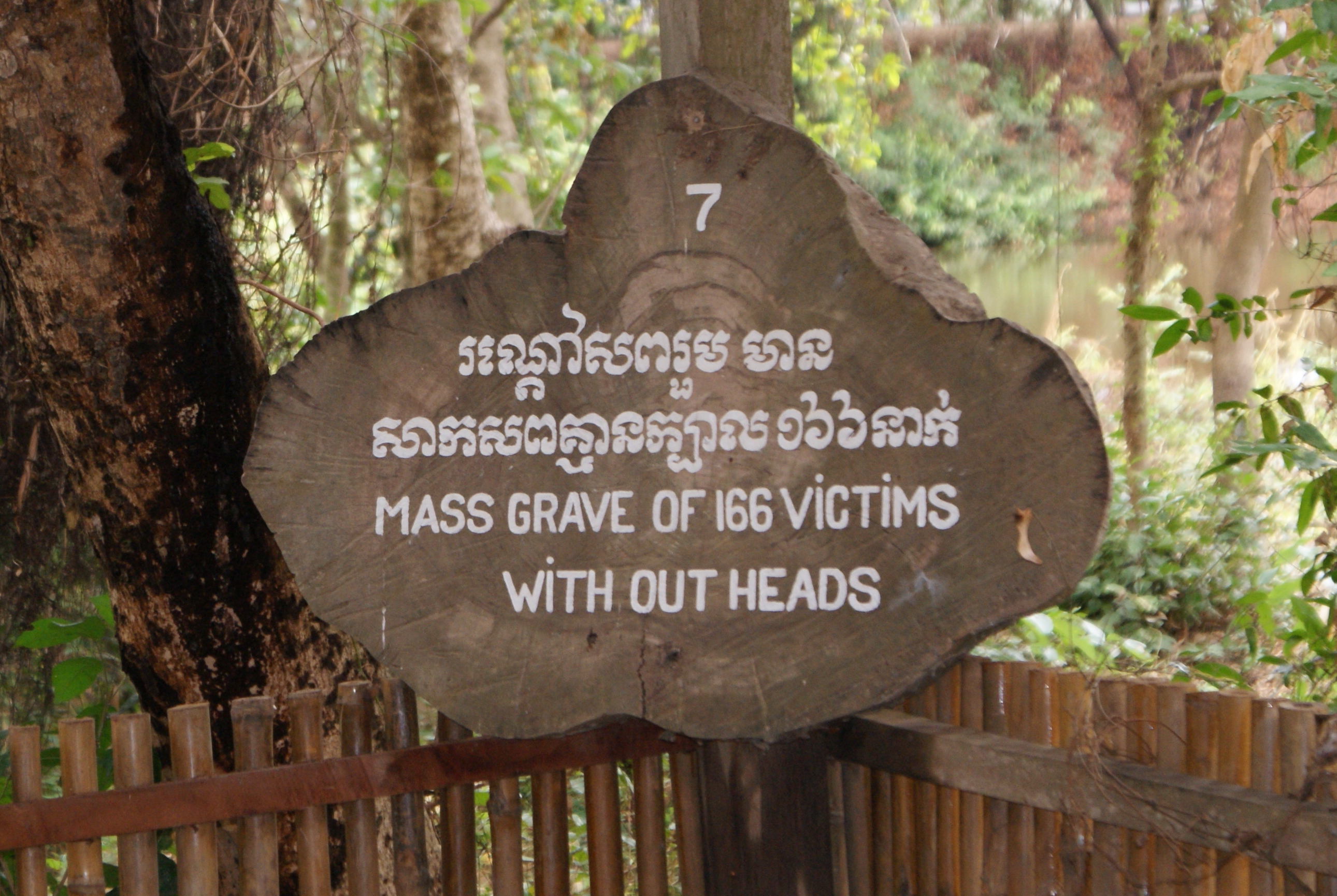 Mass grave marker at Choeung Ek