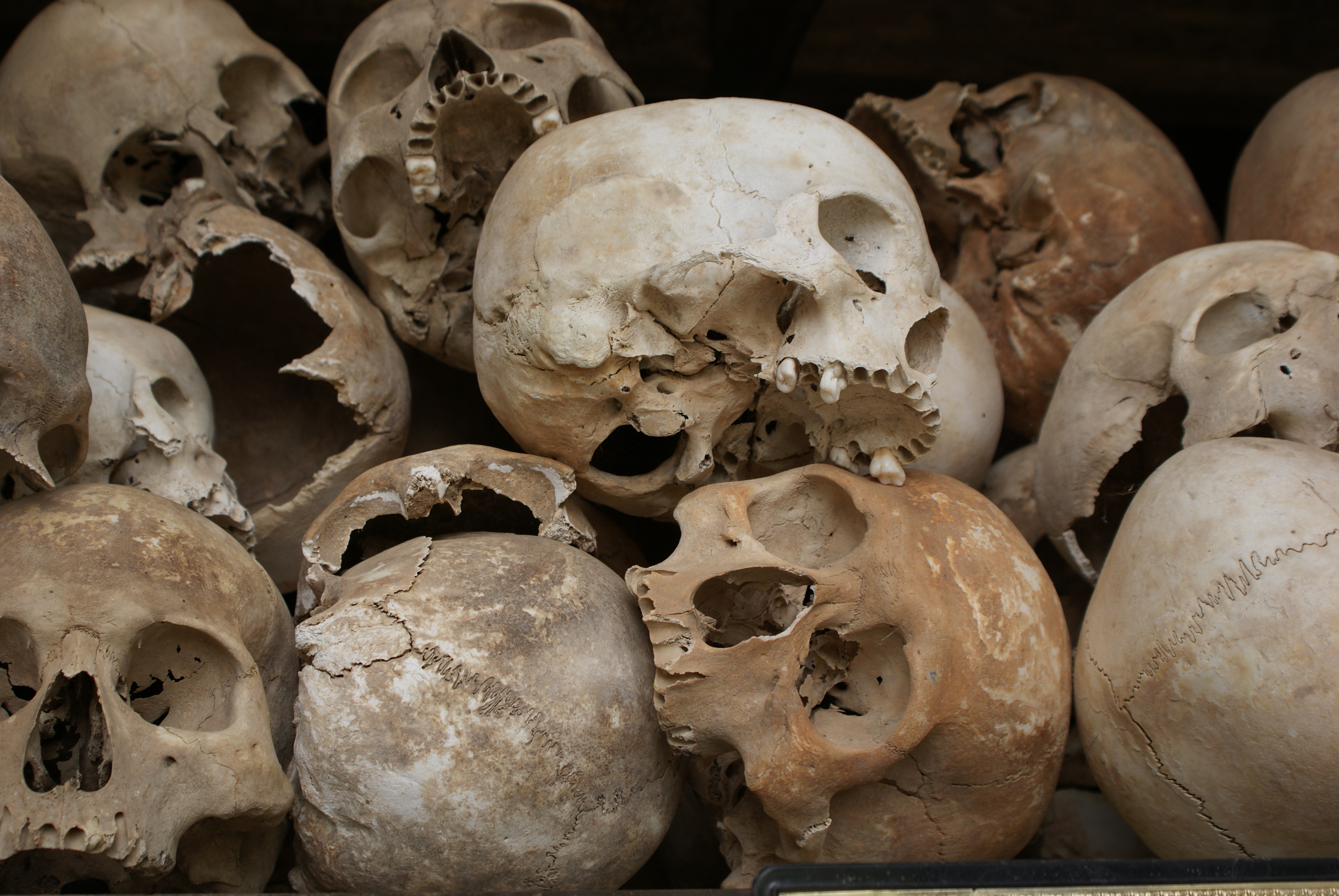 Skulls in the memorial stupa at Choeung Ek