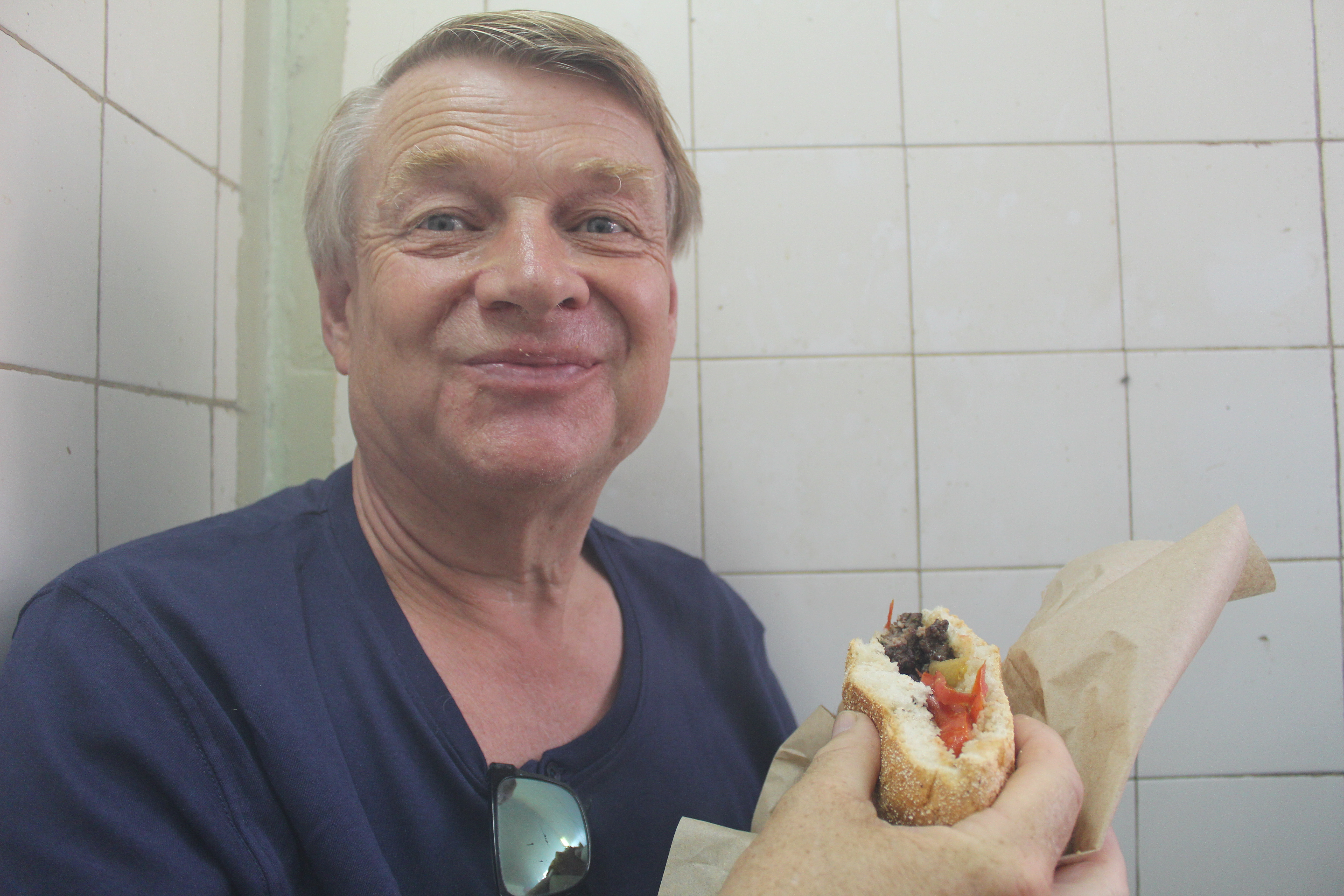 Mark enjoying his camel burger