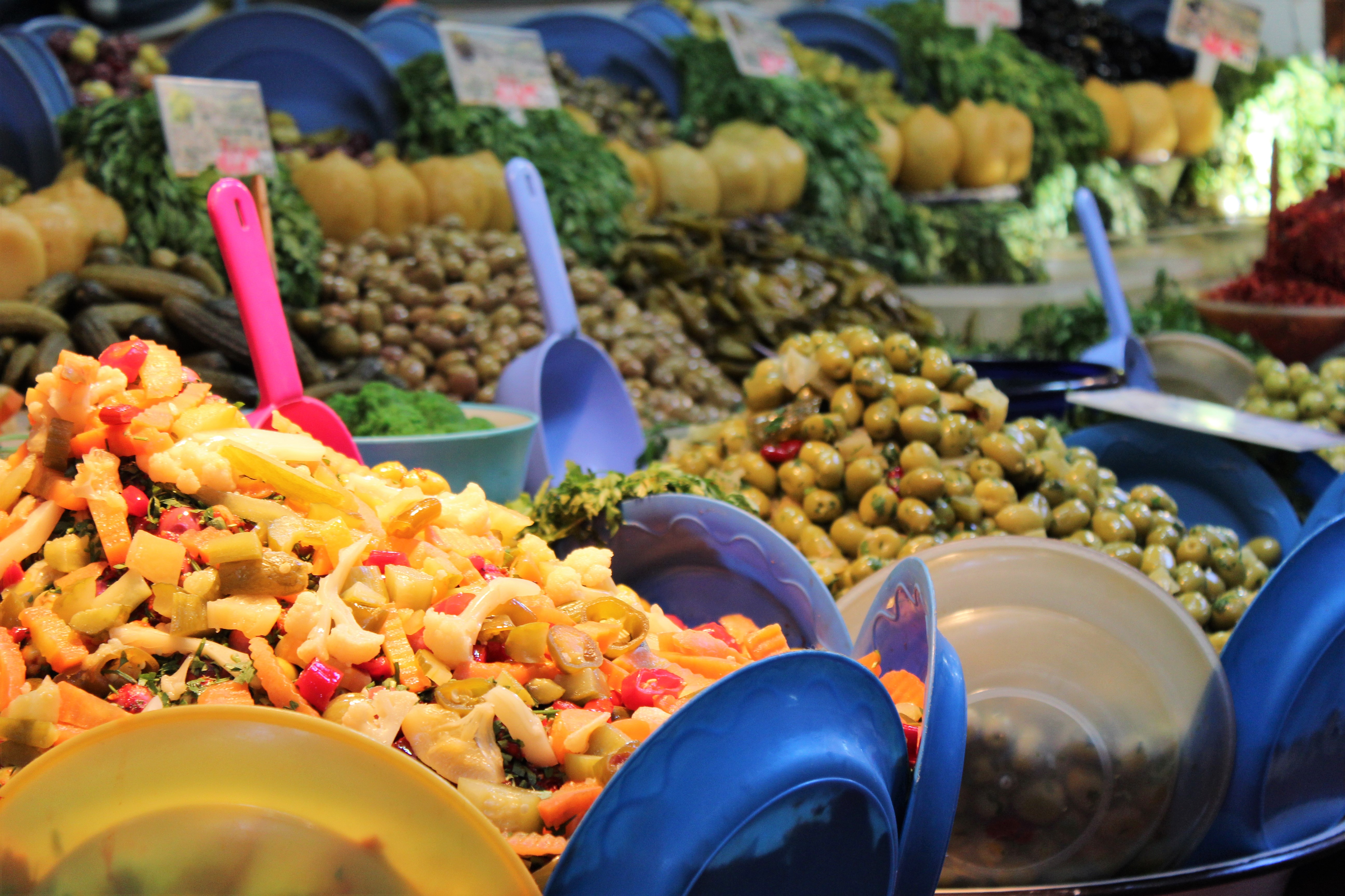 A stall selling olives in the medina in Fez