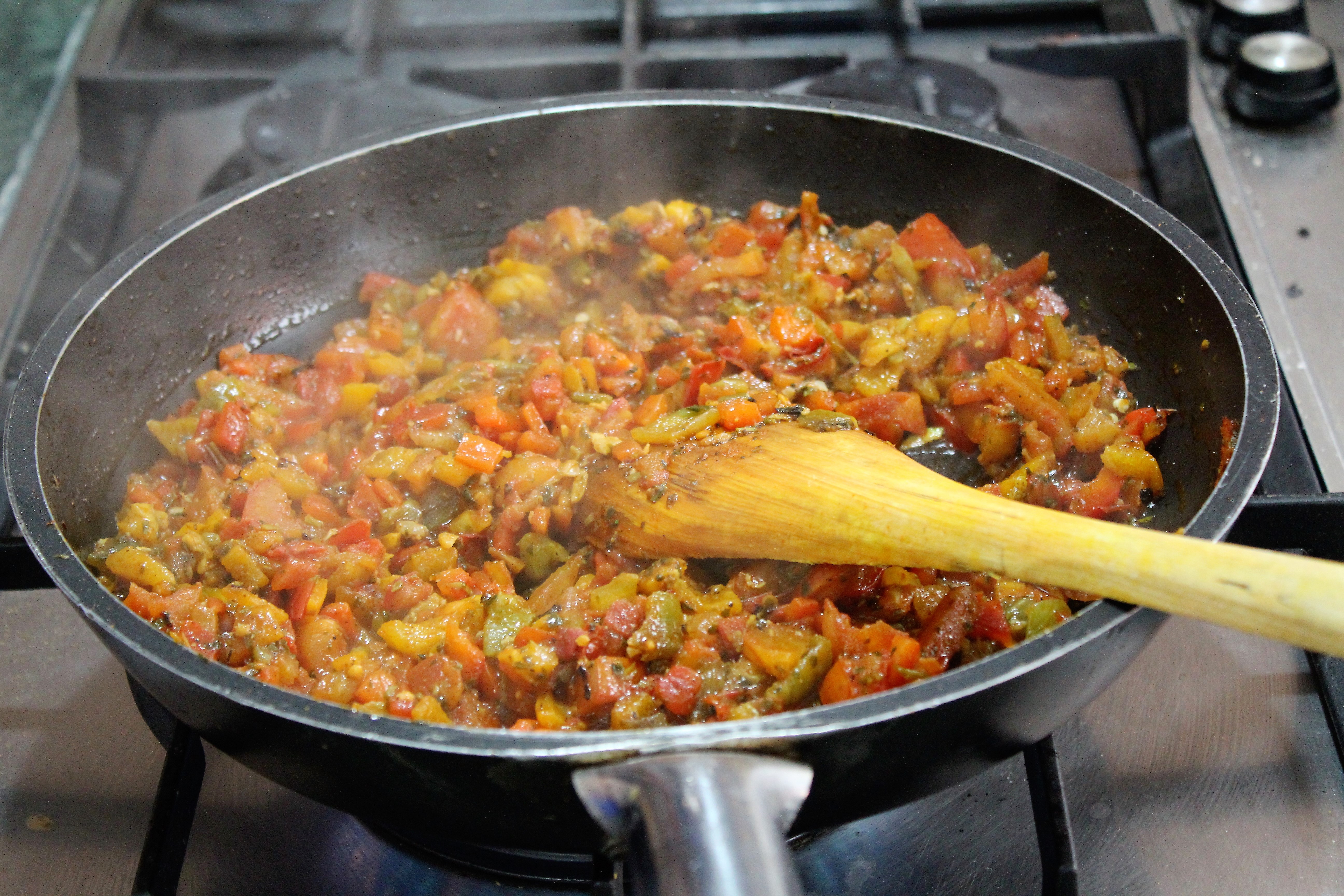Zaalouk simmering on the stove