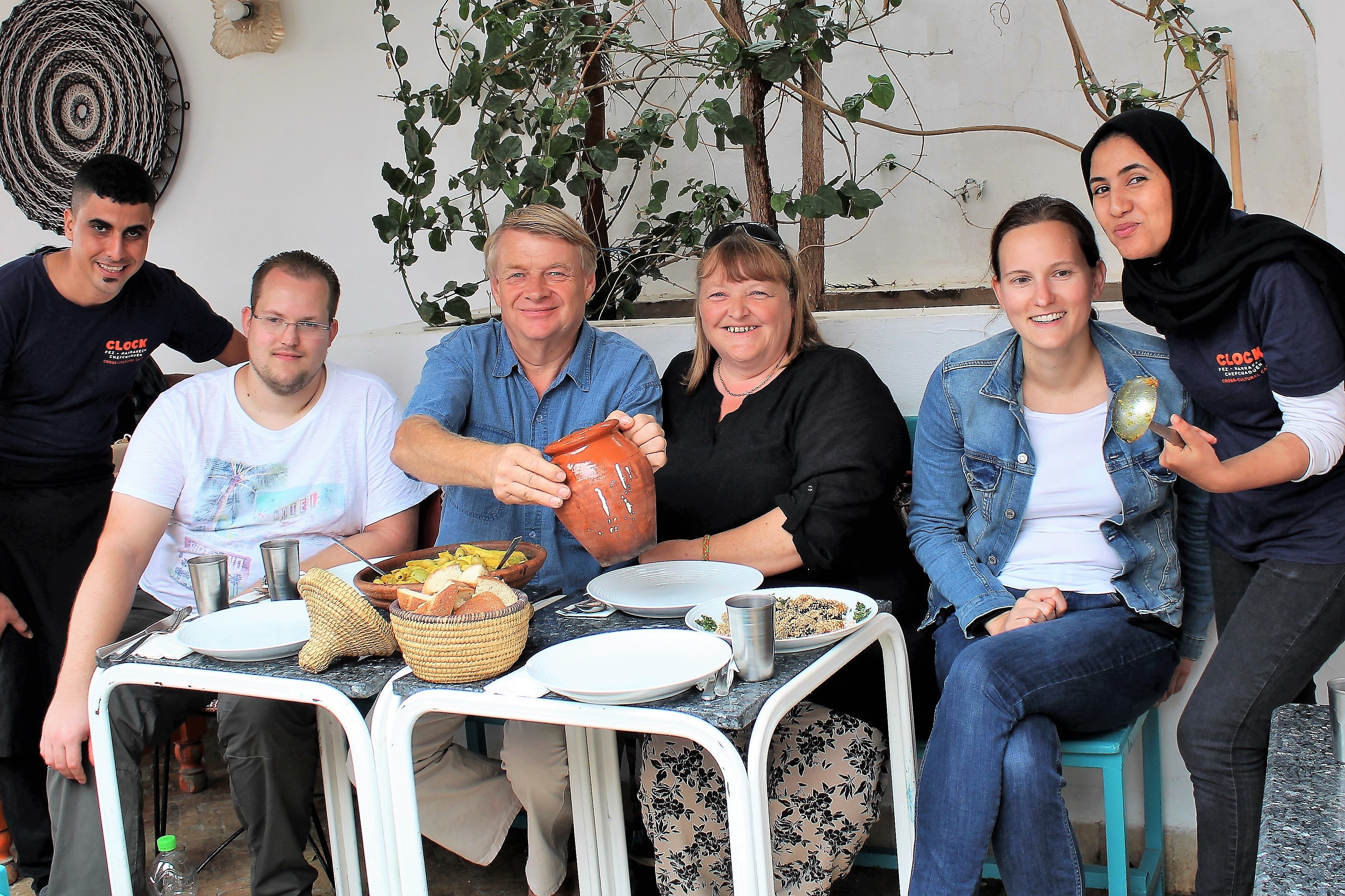 Mark serving our tanjia at Cafe Clock in Marrakech