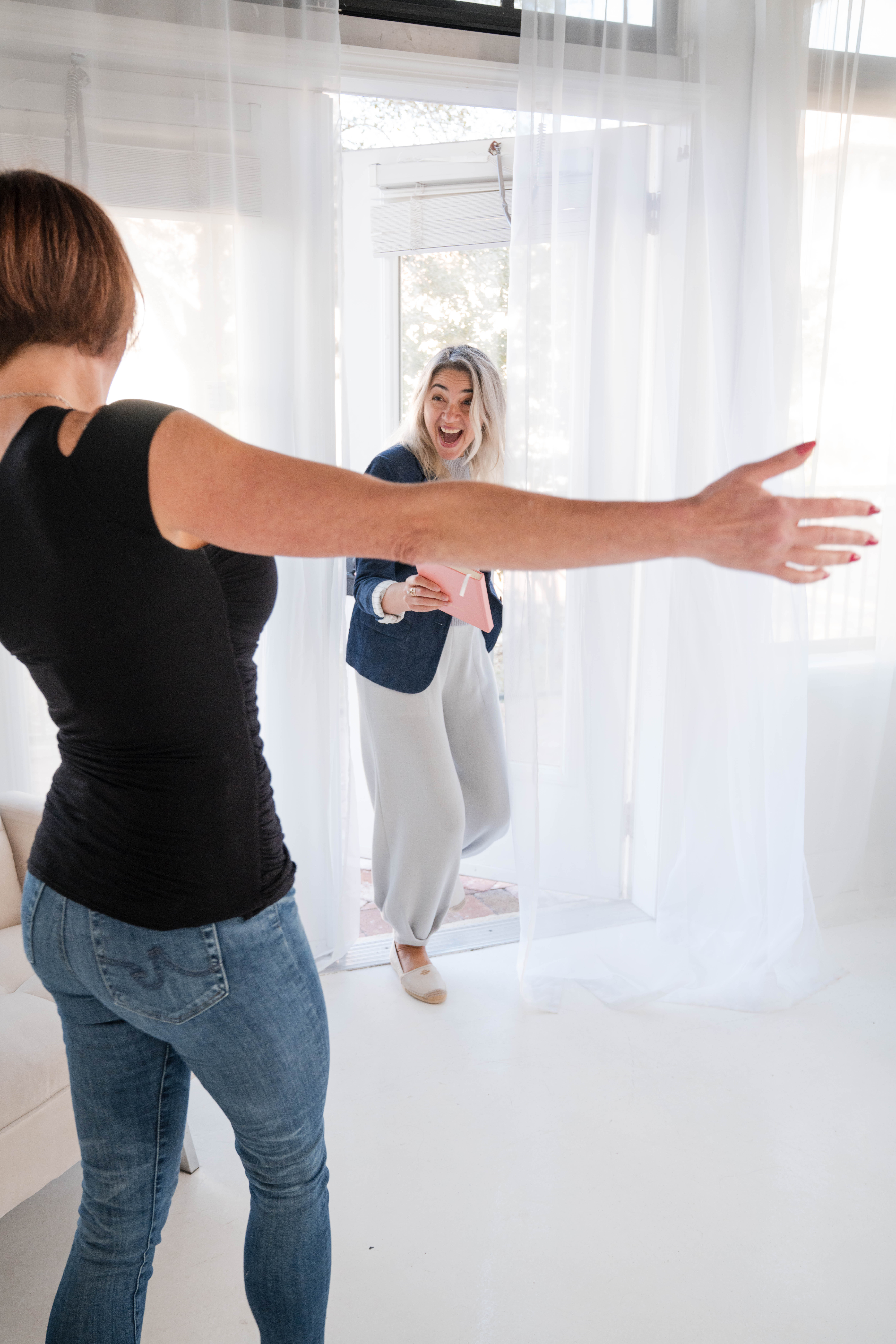 Speaker greeting audience