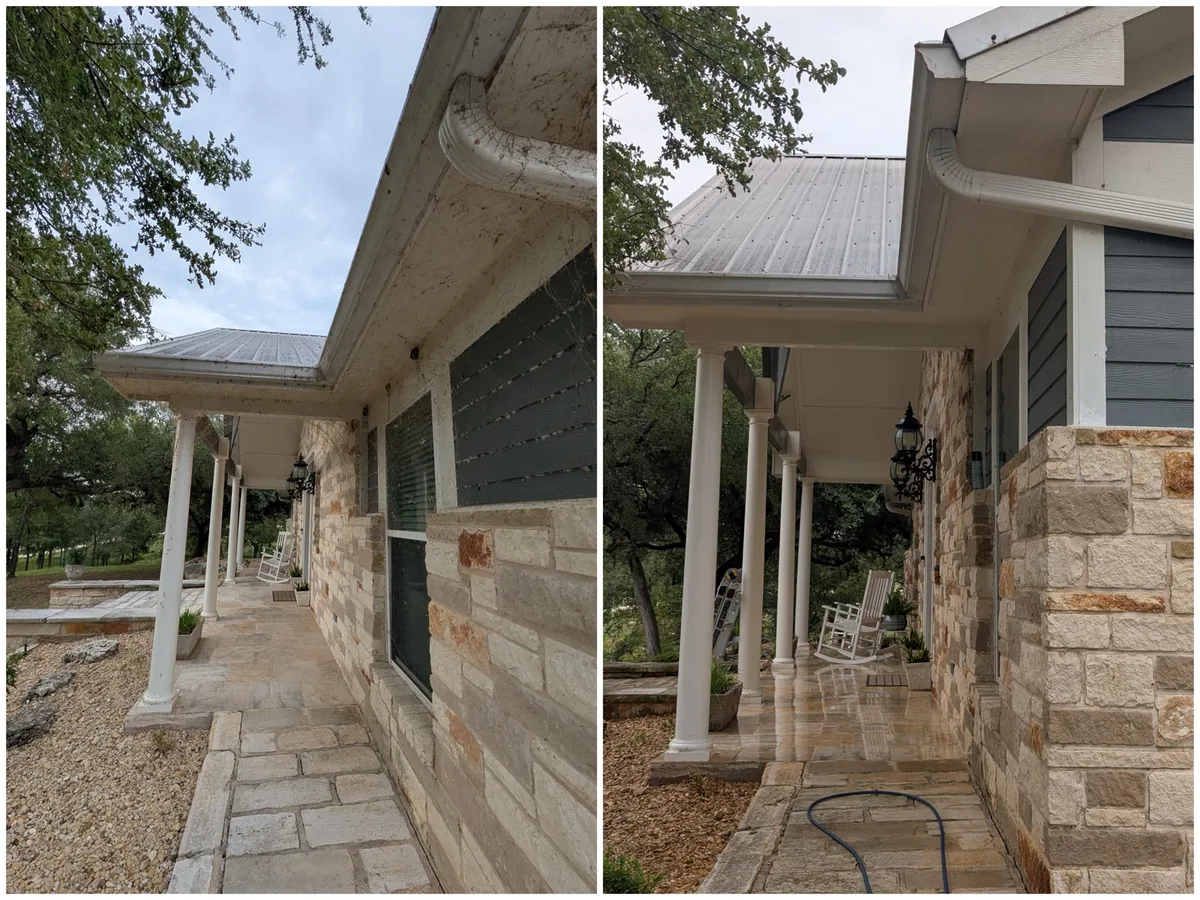 Gutter and trim before and after cleaning