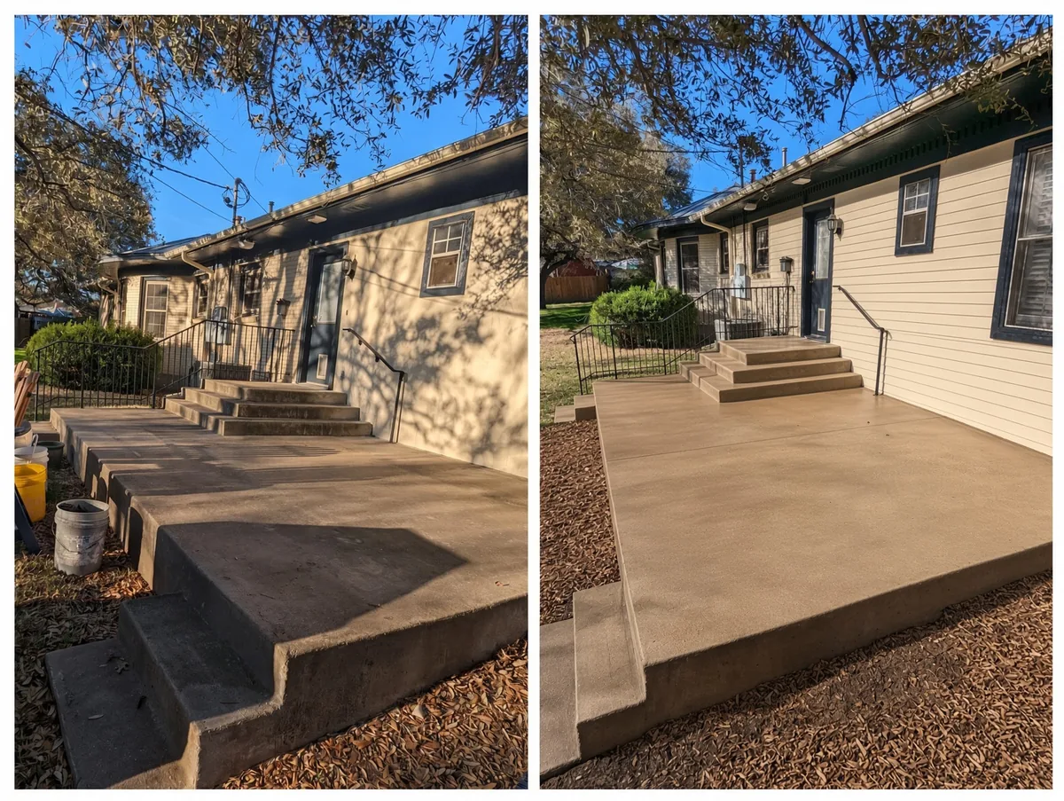 Concrete patio and steps in Bell County before and after cleaning