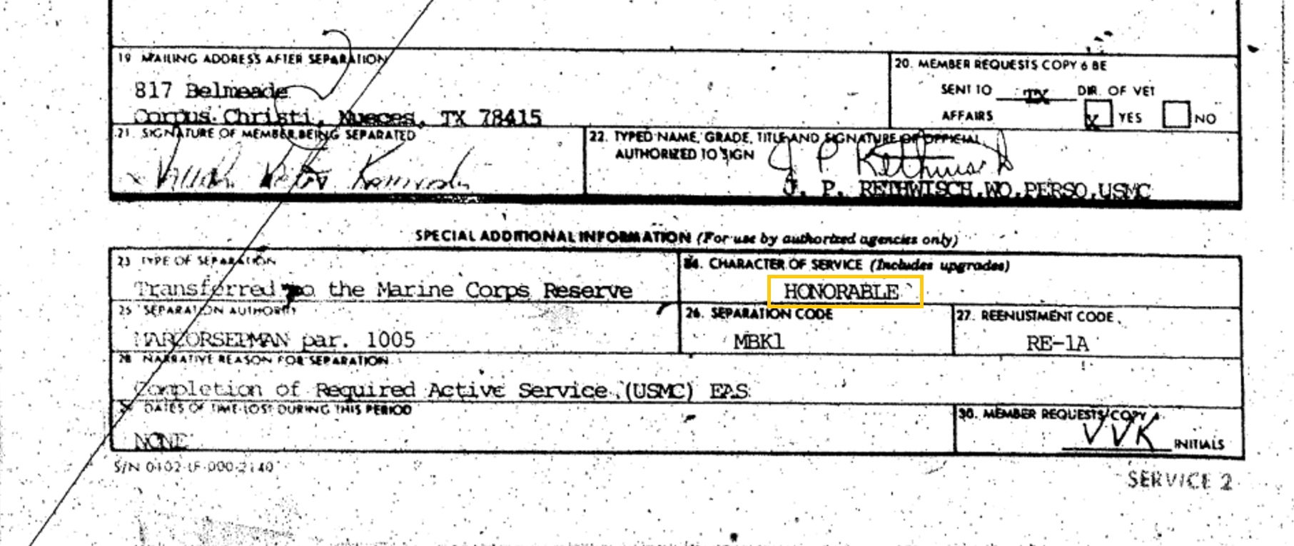 Victor Marx Honorable Military Discharge