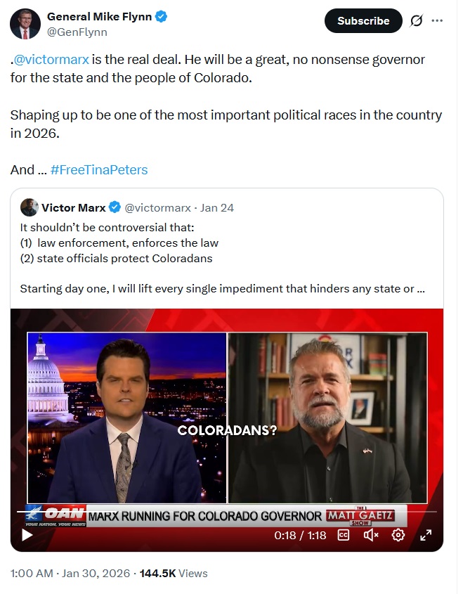 Gen Mike Flynn endorses Victor Marx for governor on X