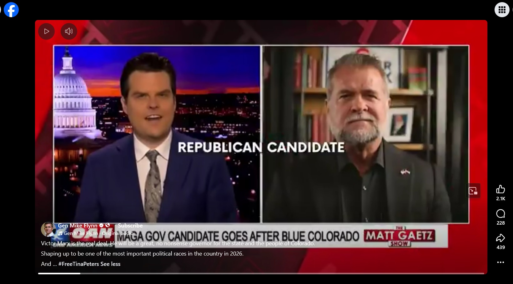 Gen Mike Flynn Endorser Victor for govenor on Facebook