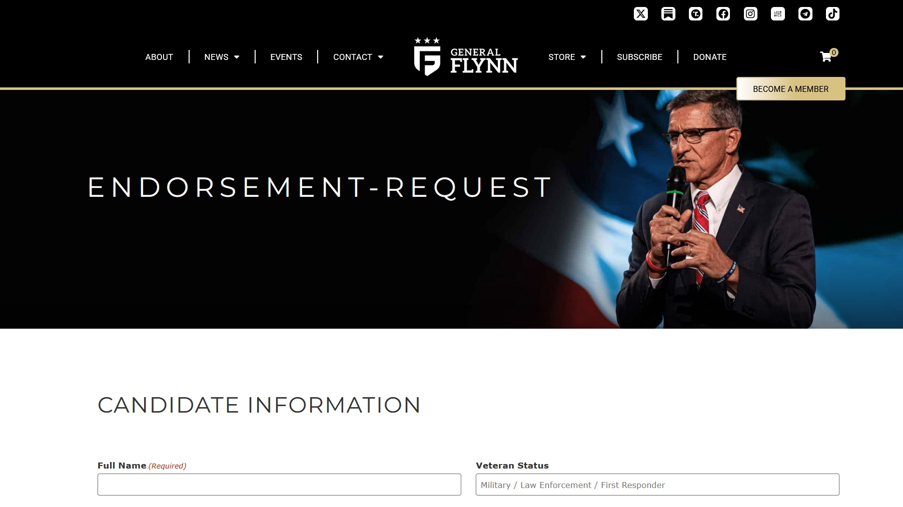 Offical Endorsement form for Gen Mike Flynn