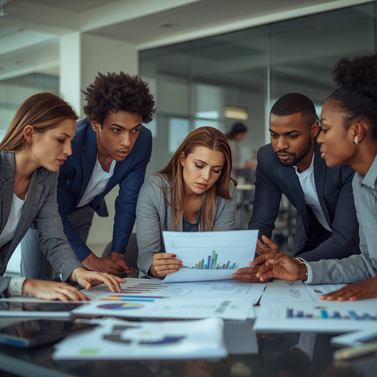 Diverse team analyzing challenges and complexities in navigating government procurement processes and strategy