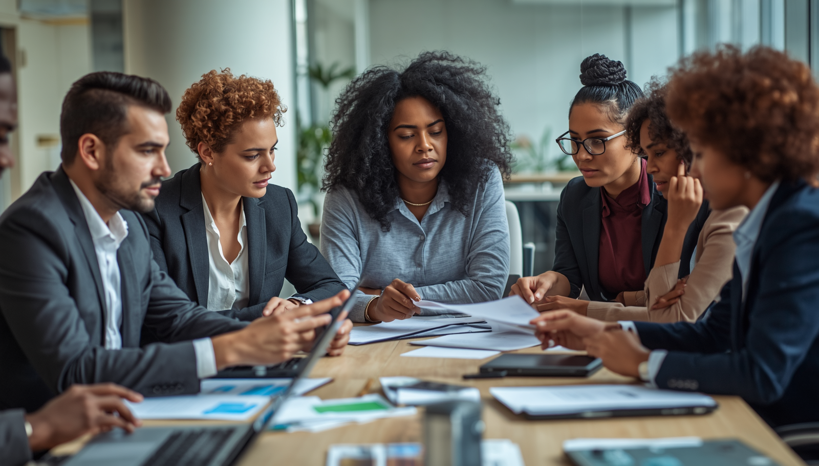 Diverse team coordinating acquisition planning in a government procurement meeting environment Diverse team coordinating acquisition planning in a government procurement meeting environment