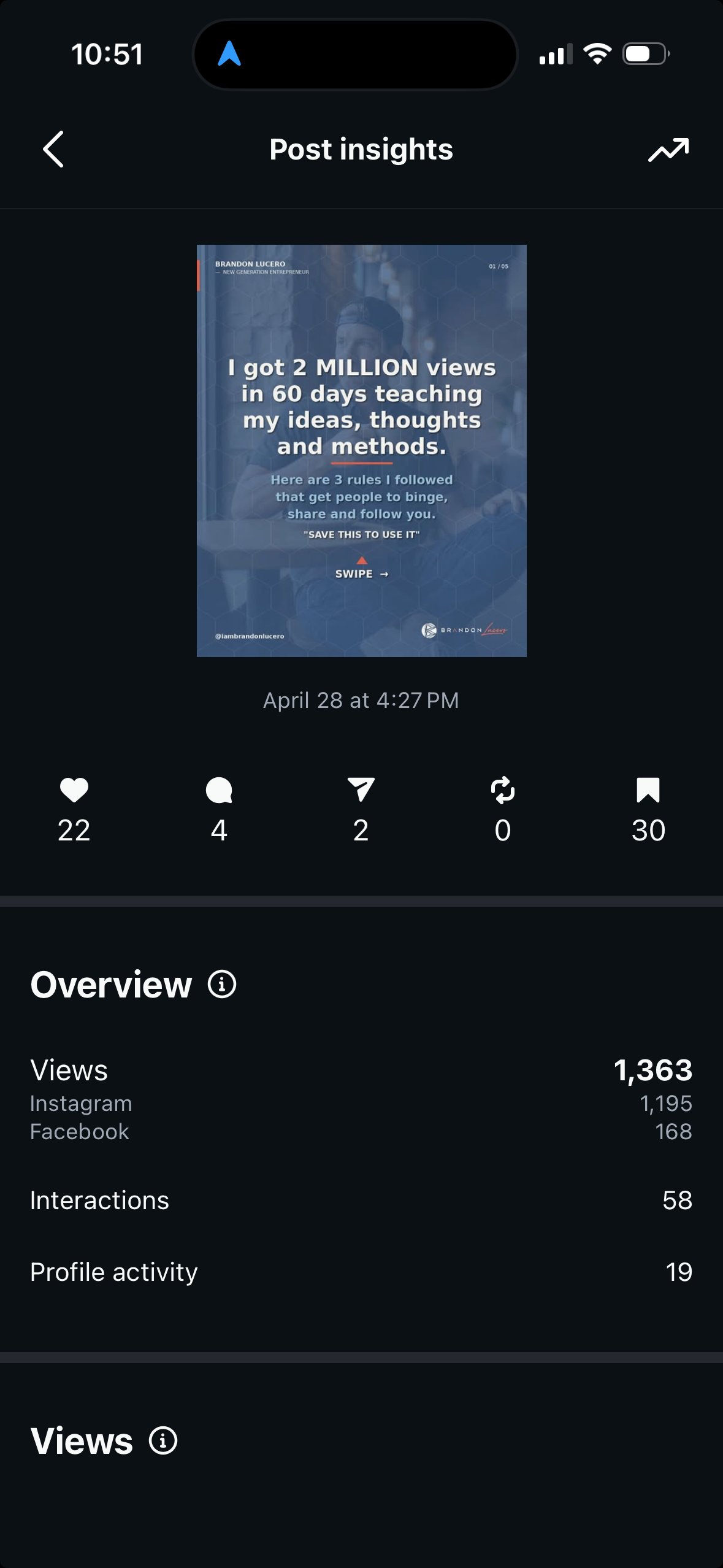 Engagement screenshot &mdash; 2 million views carousel