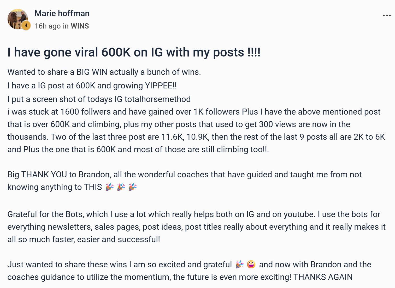 Marie Hoffman — 600K views on IG