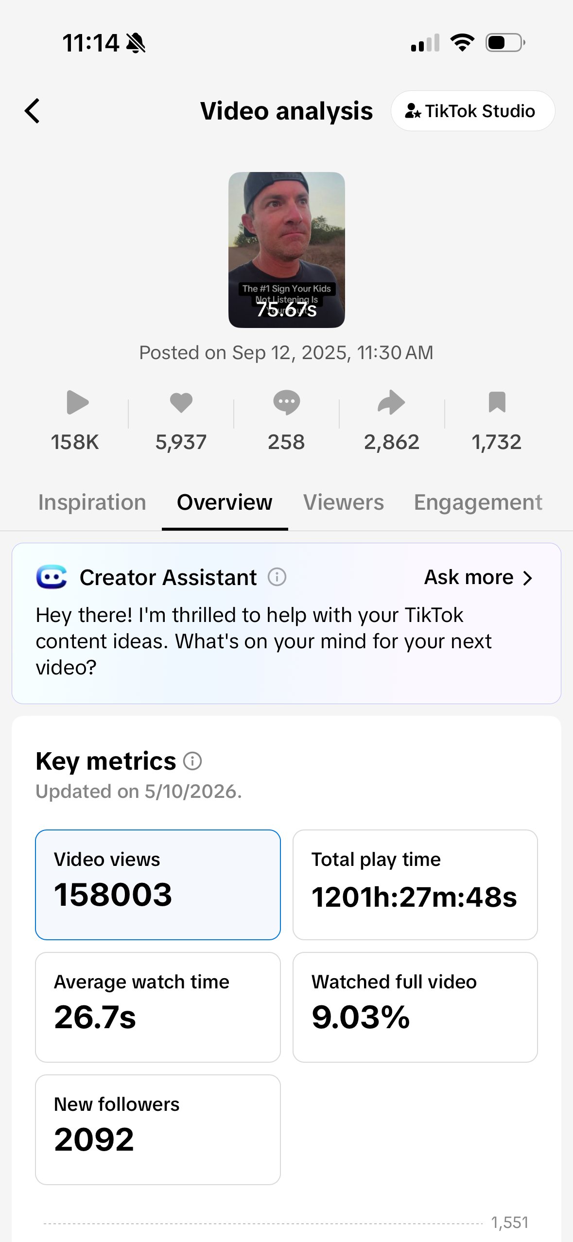 Instagram Reel insights &mdash; 194,356 views, 2,918 new followers