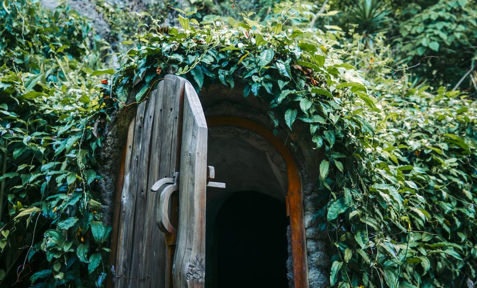 The Temazcal doorway, set into the hillside