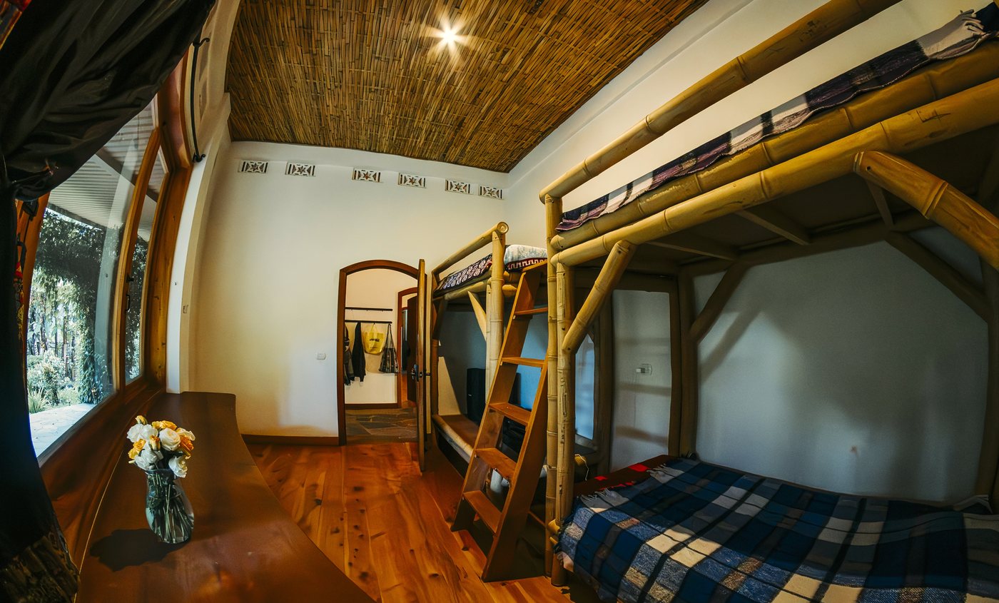 The bunk room, with bamboo bunks