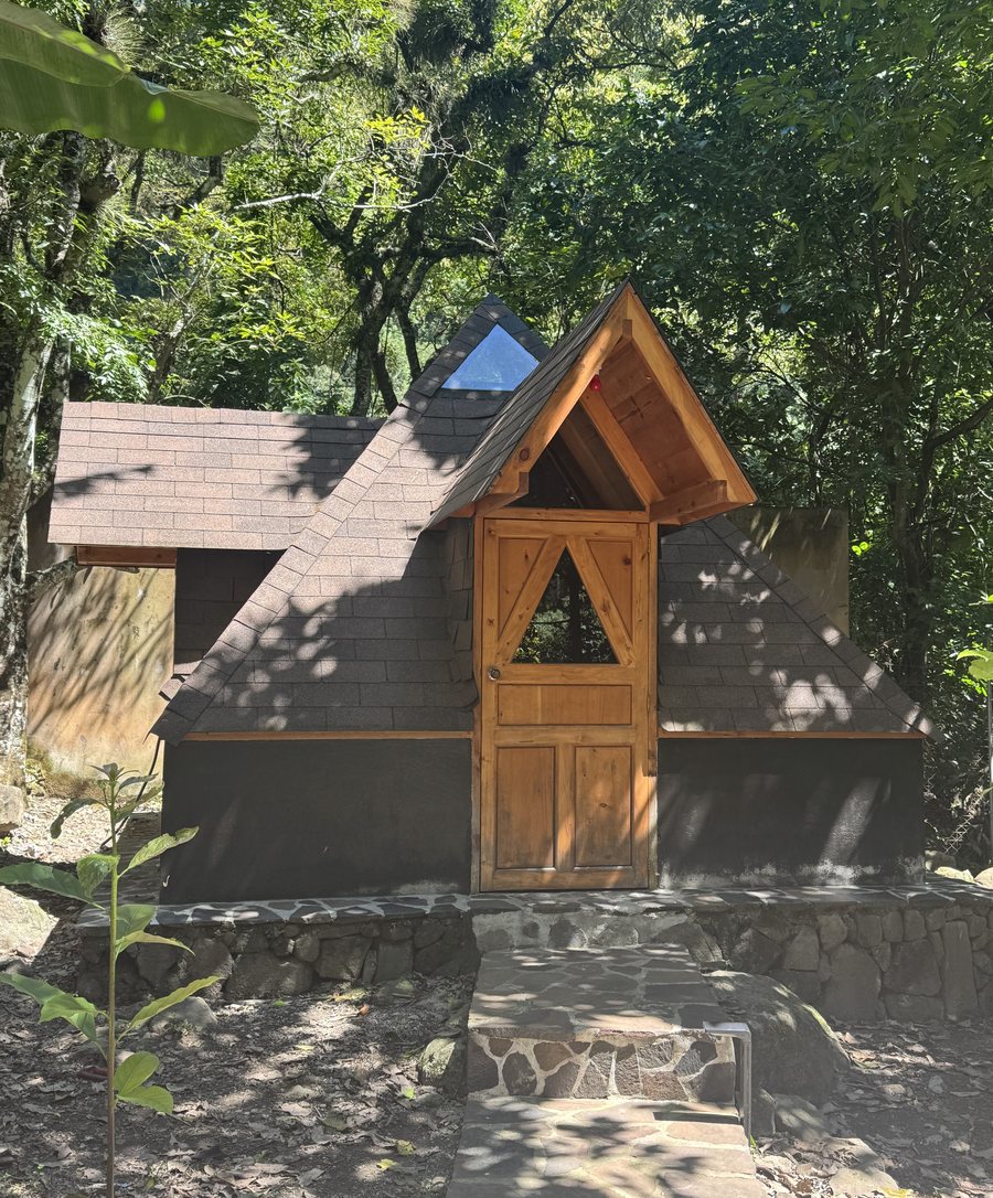 A pyramid cabin from outside
