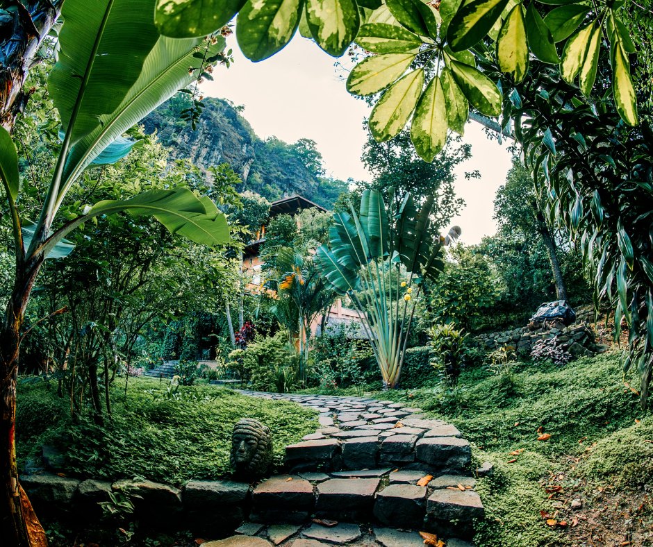 The stone path through the gardens