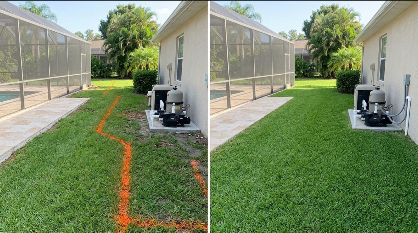 Pool yard before and after