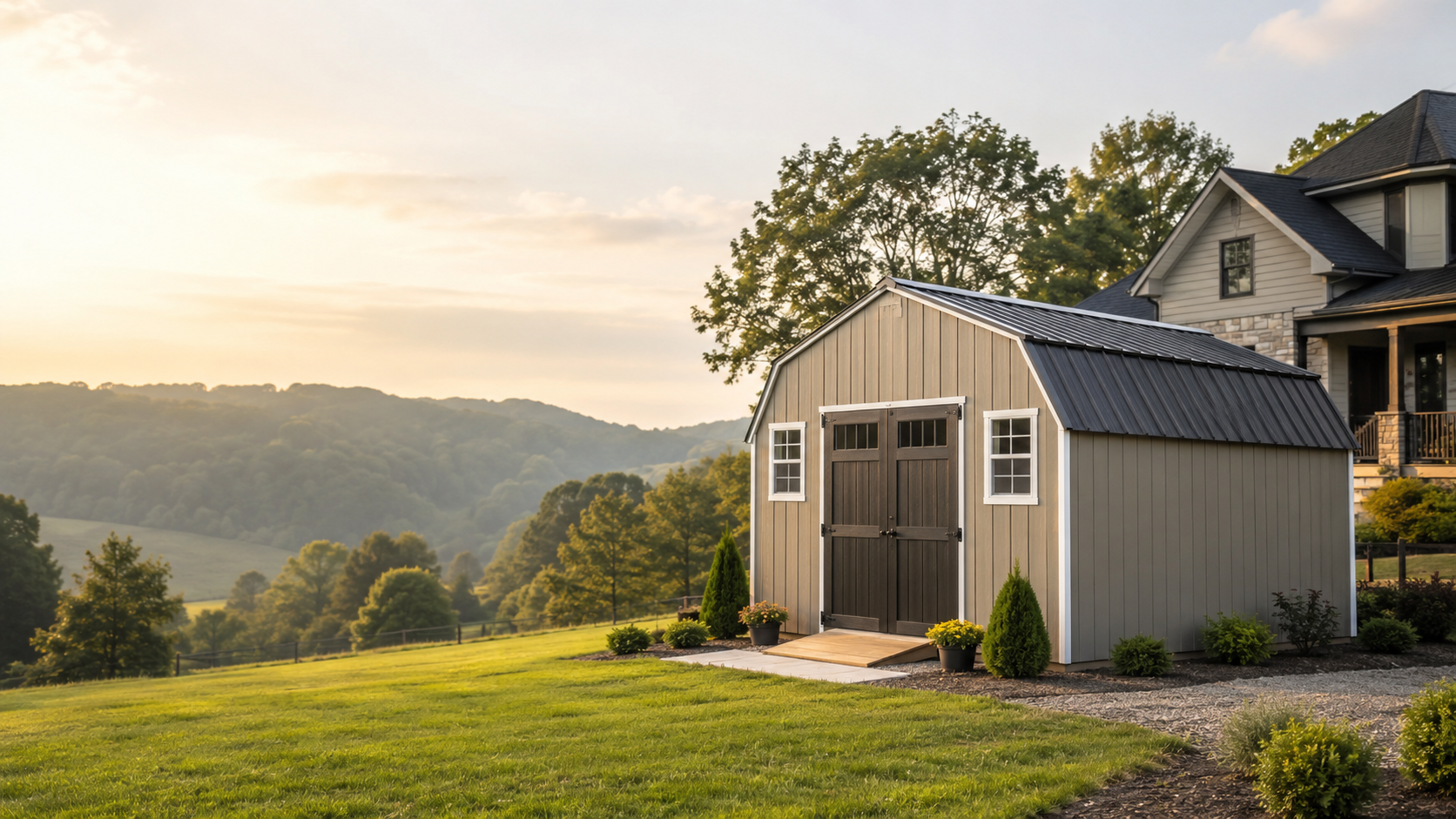 Large 12 foot wide storage building on a rural property