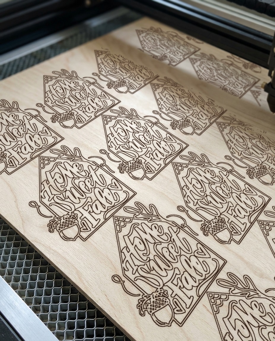 Laser cut wood sign made with a hand lettering SVG