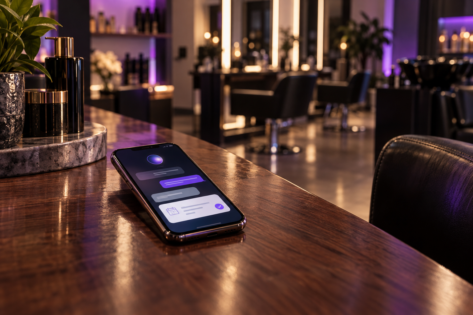 Phone showing an AI assistant conversation and a booked appointment
