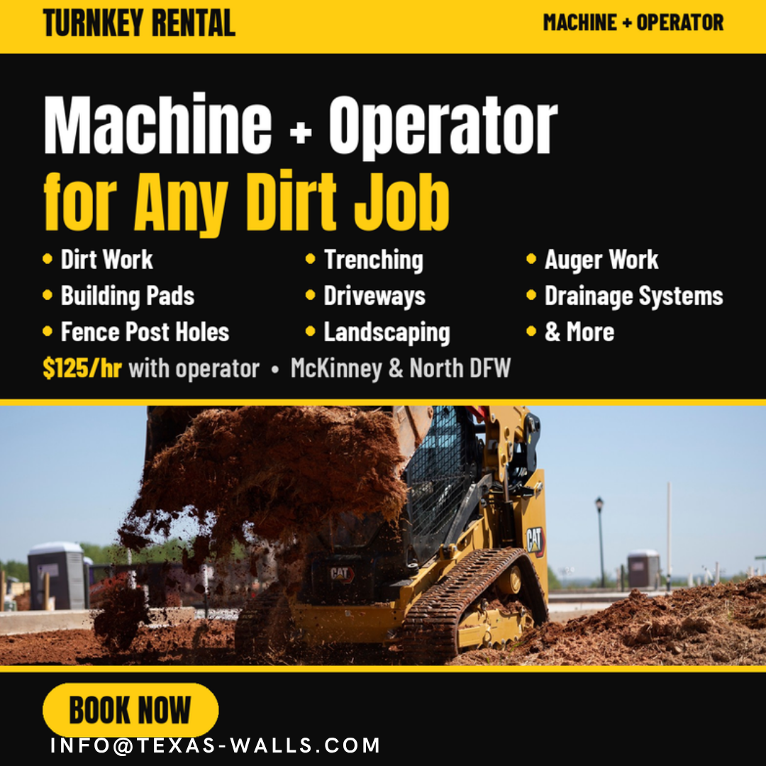 Padierna Turnkey Rentals services: dirt work, trenching, pads, driveways, drainage, fence holes, landscaping