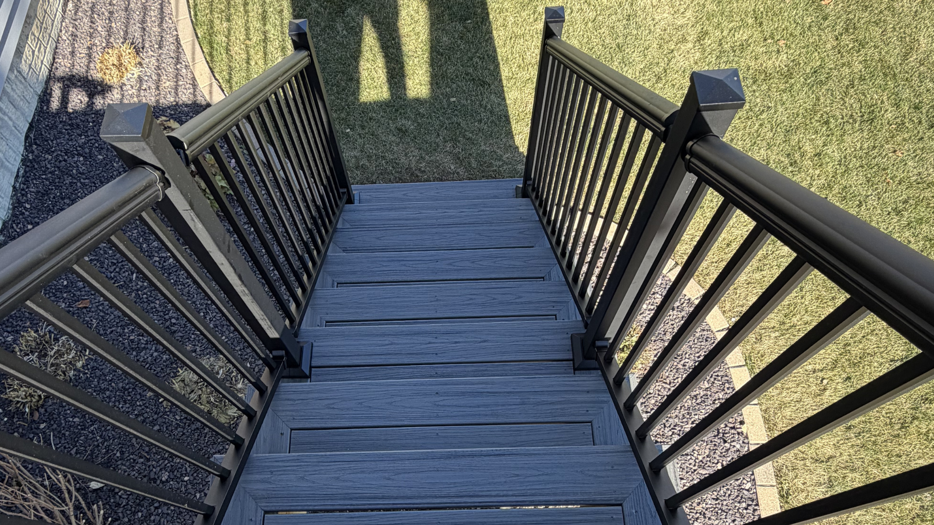 Composite deck stairs from above