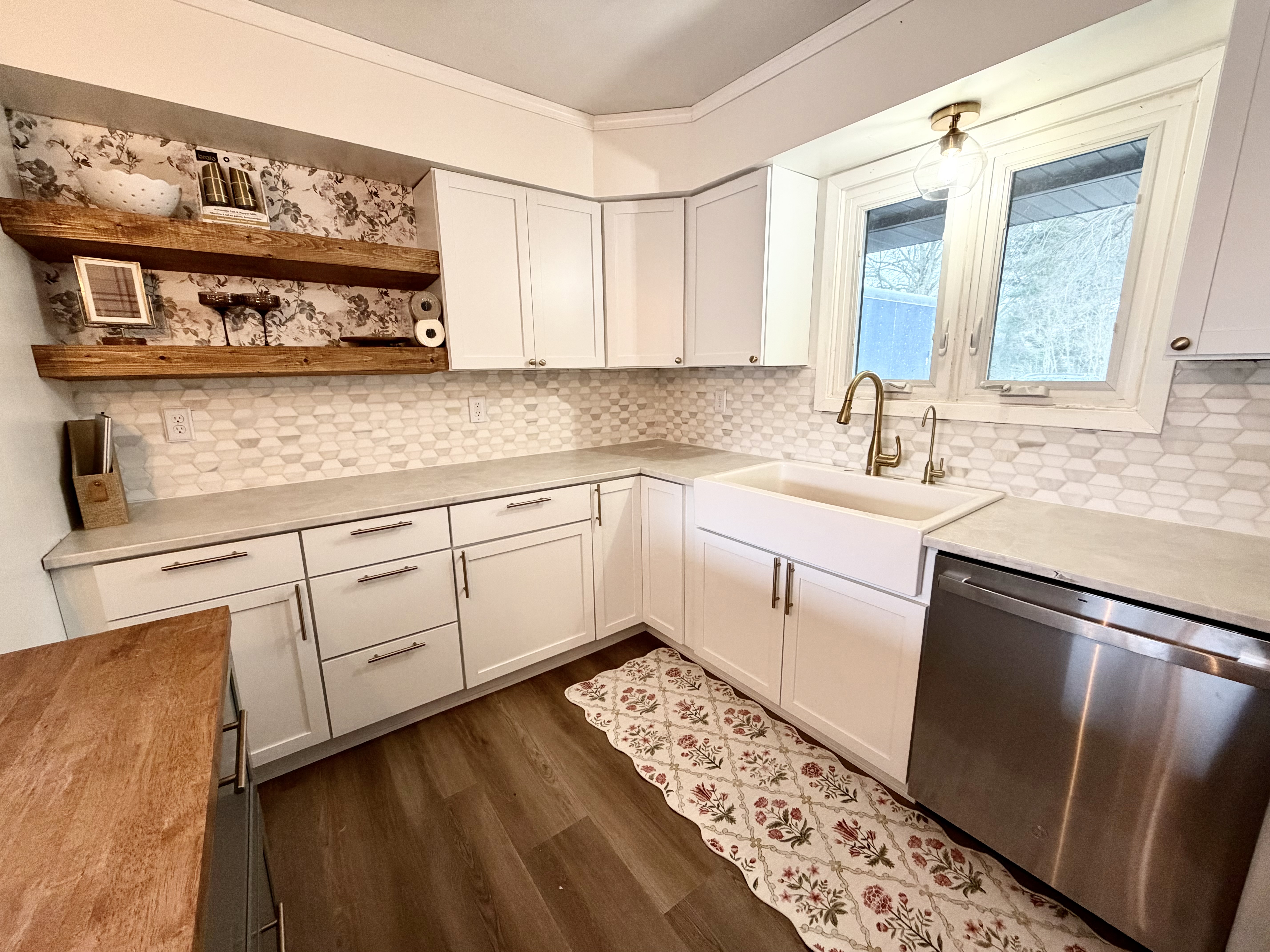 White kitchen with a farmhouse sink