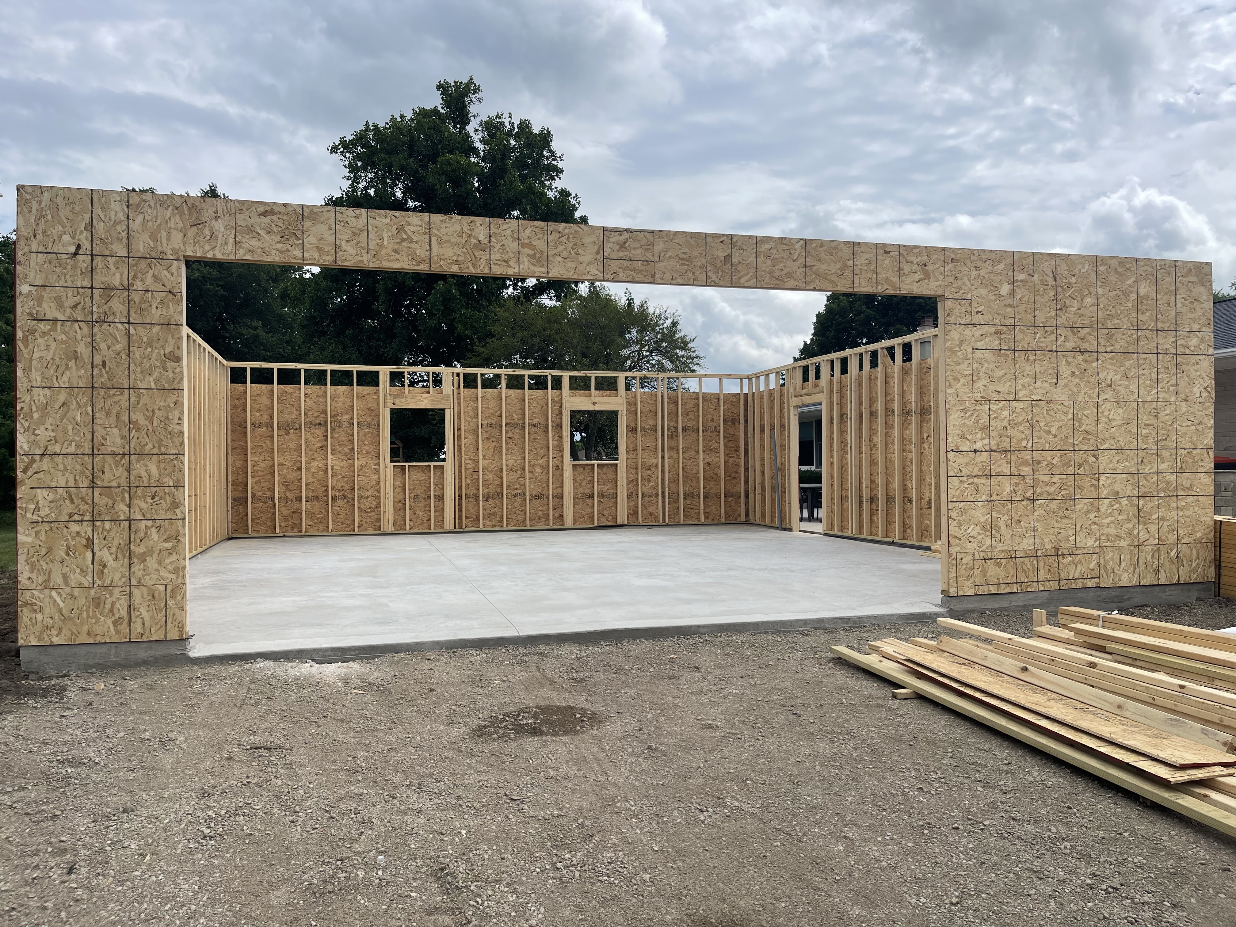 Garage walls framed and standing (work in progress)