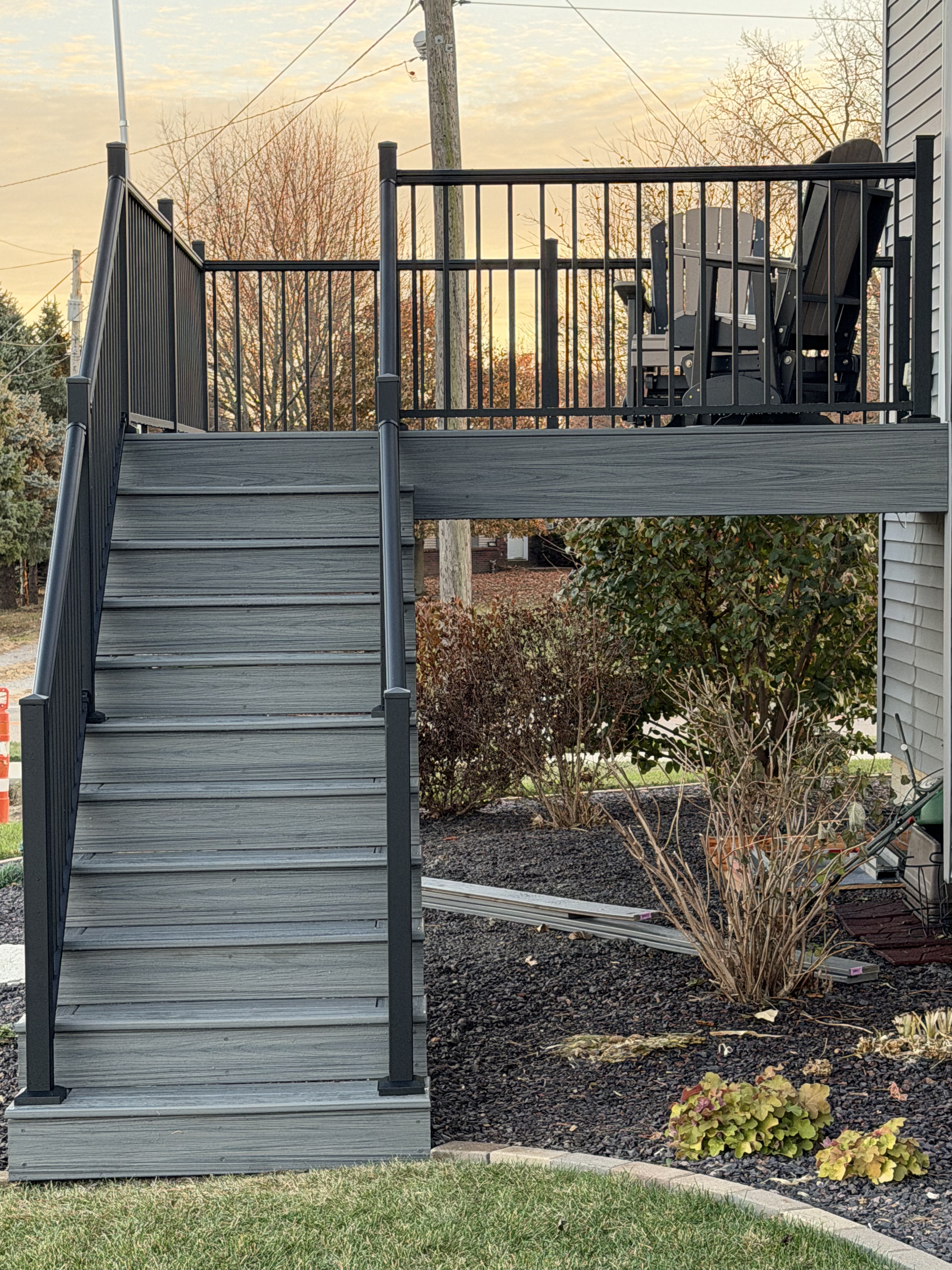 Composite deck stairs, front view