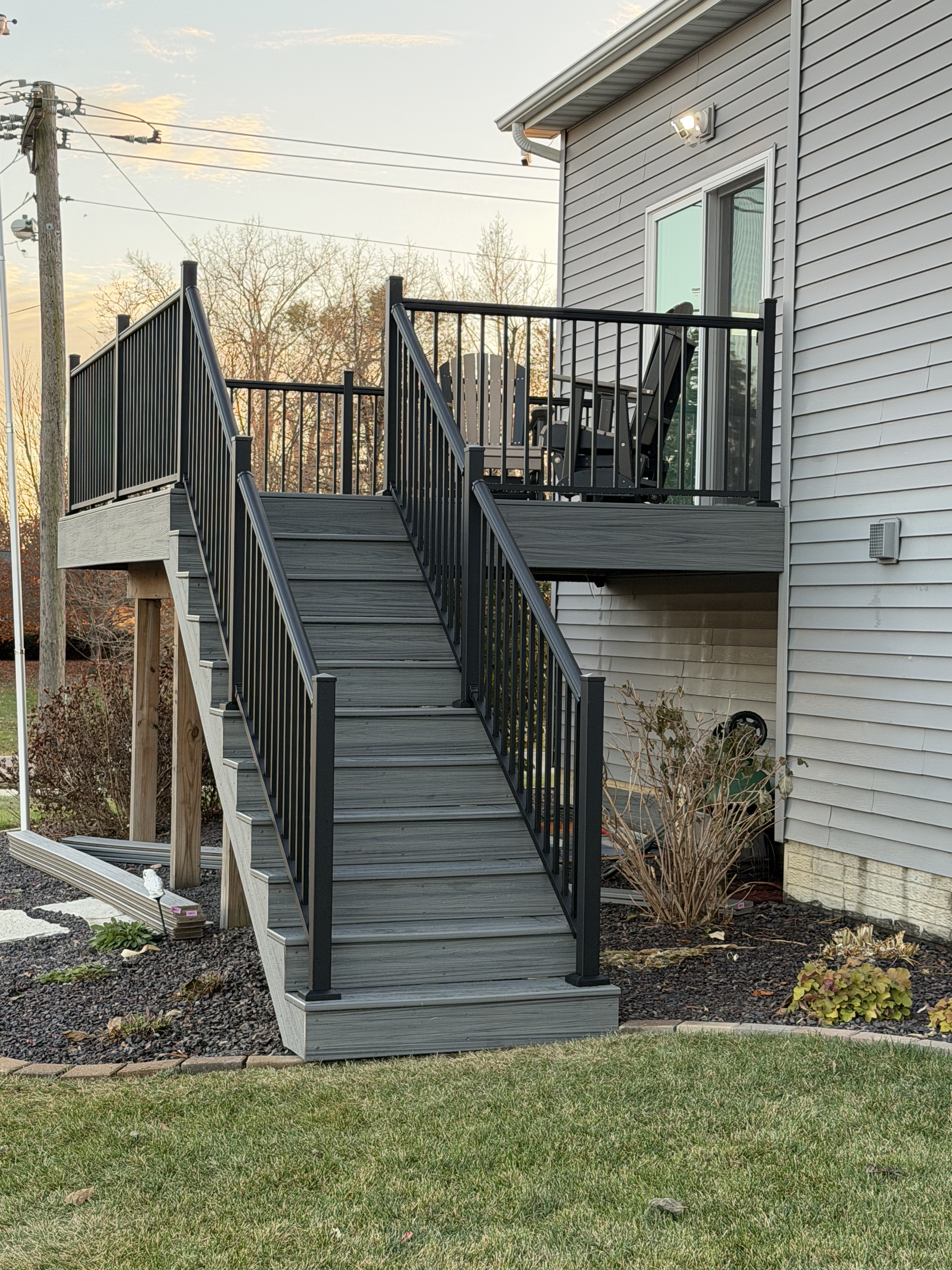 Composite deck stairs, side view